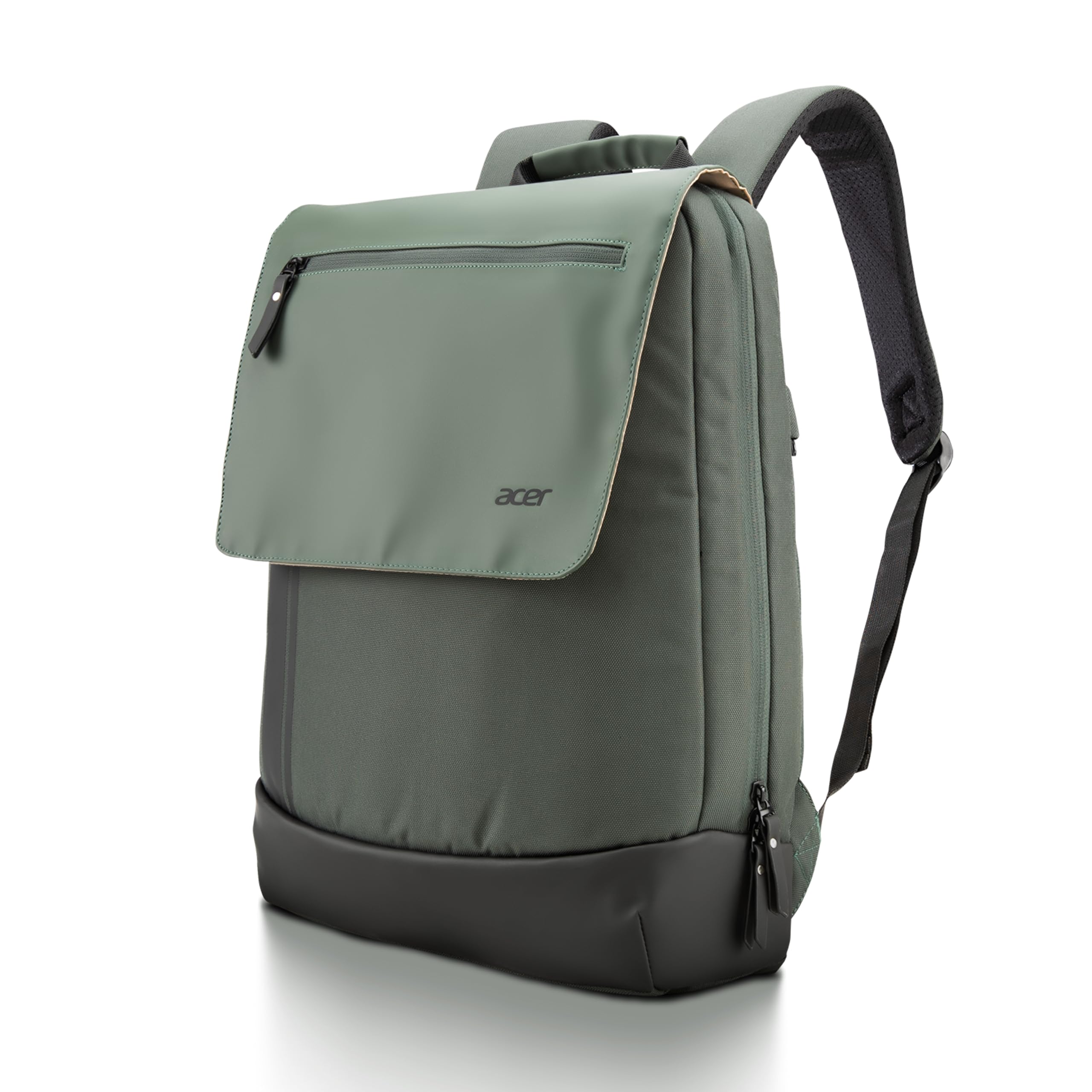 Acer UrbanLite Slim Backpack | Lightweight Travel & Office Bag | PU Molded Handle | Anti-Theft Pocket | Padded Laptop Compartment | Air-Mesh Back | Black & Forest Green | Water-Resistant Fabric-image-3