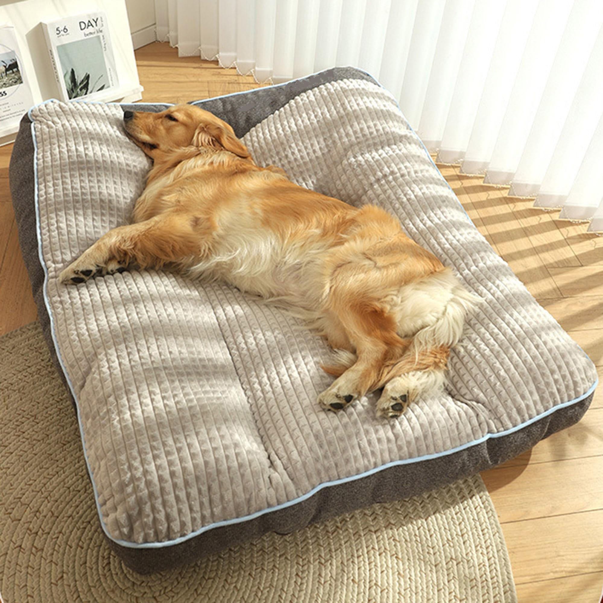 Hruile Grote hondenbed, bank, warm zacht slaapkussen voor huisdieren, orthopedische hondenkrat, matrasmat, kalmerende huisdierbank met antislip onderkant, anti-angst puppy kussen (100 x 75 x 21 cm