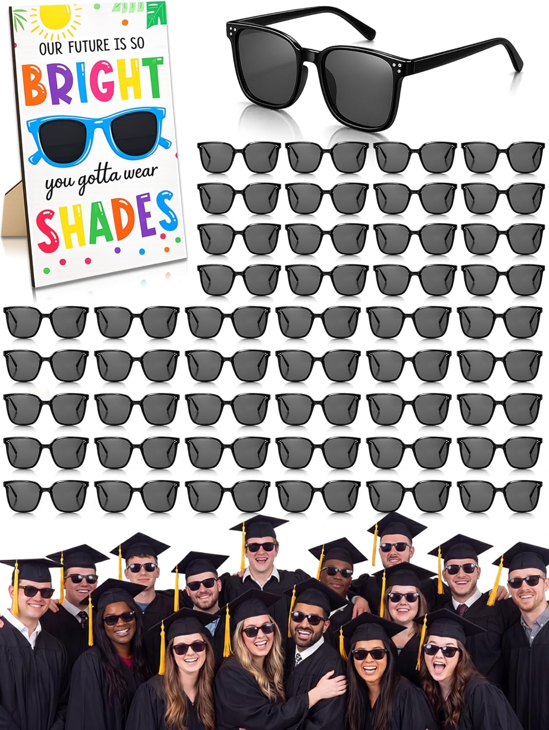 51 Pcs 2026 Graduation Gifts bulk 50 Black Sunglasses 1 Wooden Sign Graduation Party Favor End of the Year School Gifts Photo Booth Props for 2026 Graduate College High School