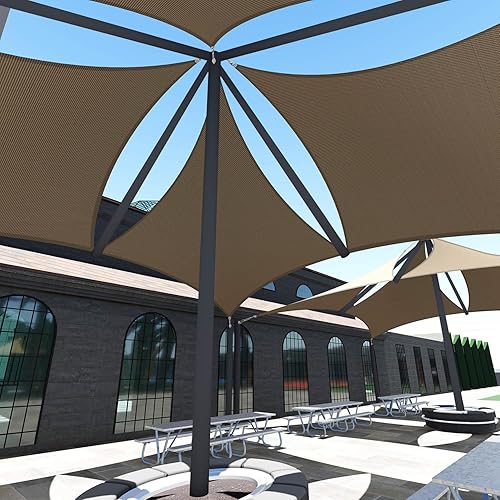 TANG Sunshades Depot A Ring Design Steel Cable Wire Reinforcement Sun Shade Sails 4' x 11' Rectangle Brown Heavy Duty Permeable 260 GSM