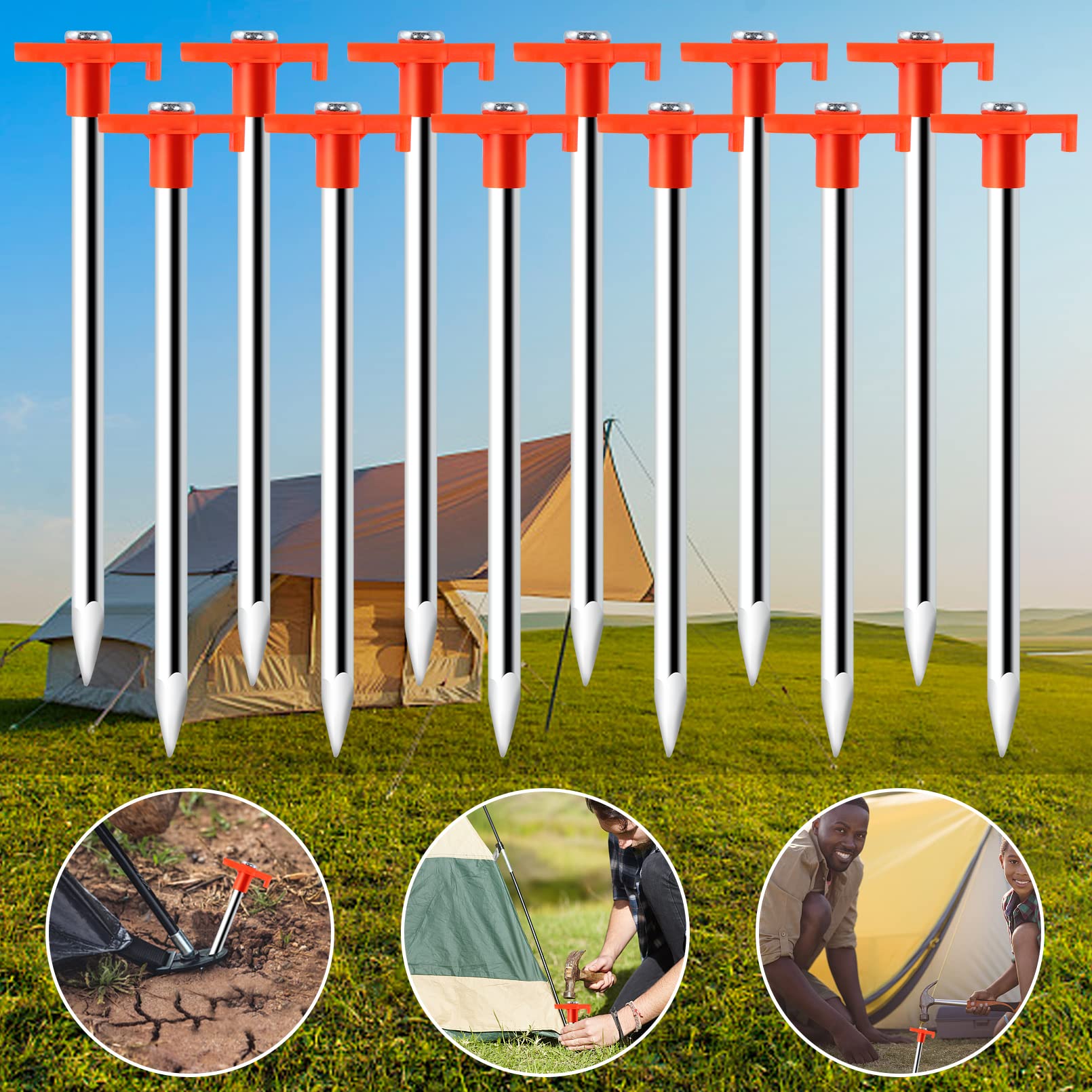 Lot De 10 Piquets De Tente Rotatifs à Visser 20 Cm Acier - Sardines Stables Pour Camping Sol Dur & Herbe