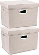 TYEERS Large Storage Boxes with Lid, Fabric, Washable, Organizer Boxes, 44x30x29cm, Set of 2, Beige