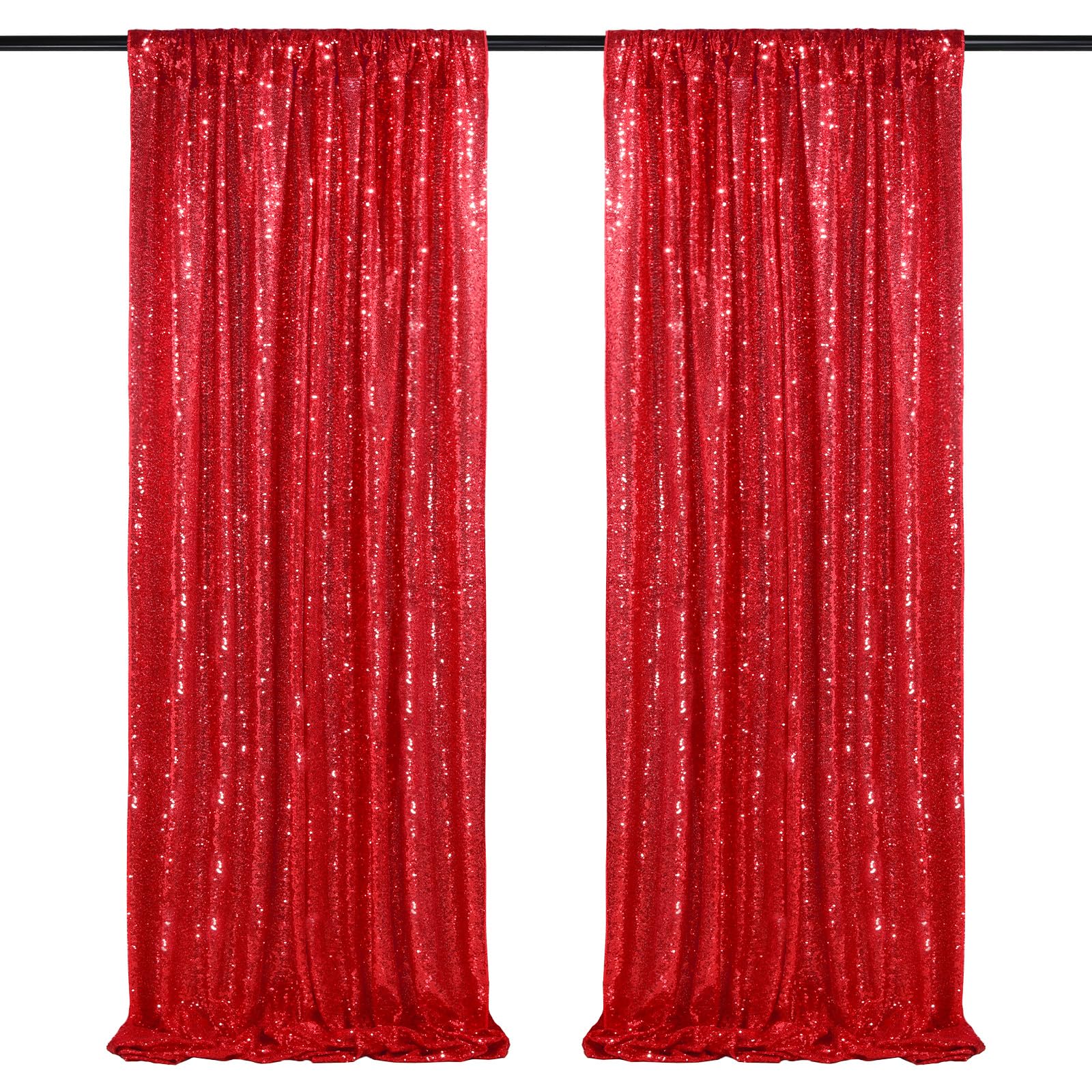 Red Sequin Backdrop 2 Panels 2FTx8FT Christmas Party Backdrop Curtains Glitter Photo Background Wedding Stage Decorations