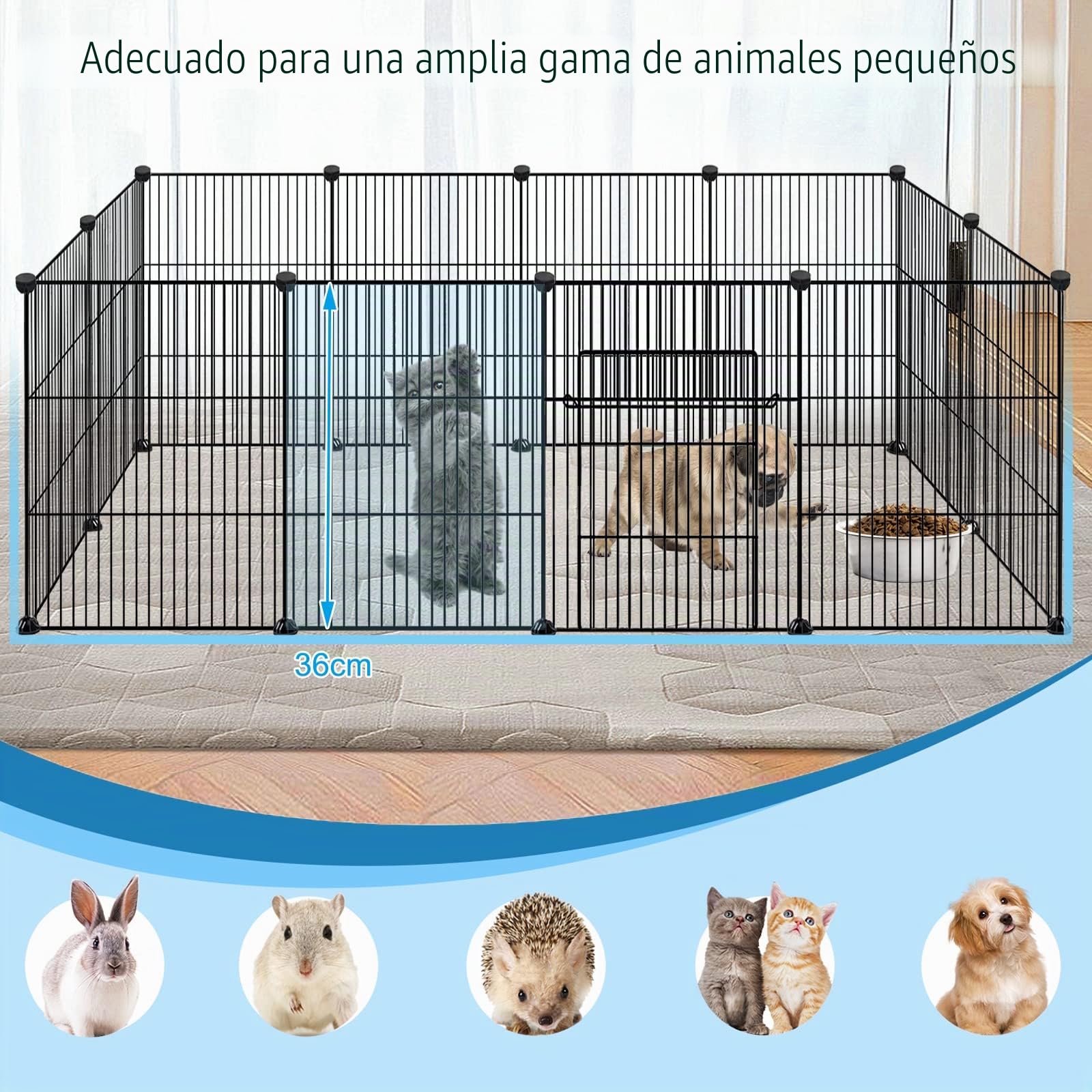 Froadp Parque de Juegos para Conejos y Mascotas al Aire Libre 142x72x72cm de Metal, 24 Piezas, Parque de Rejas con Puerta para Cobayas, Parque para Mascotas, Jaula para Cachorros, Hamsters (Negro)