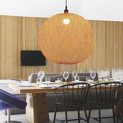 Lámpara colgante de bambú estilo japonés retro E27, lámpara colgante de techo para sala de estar, dormitorio, restaurante, cafetería, casa de té,