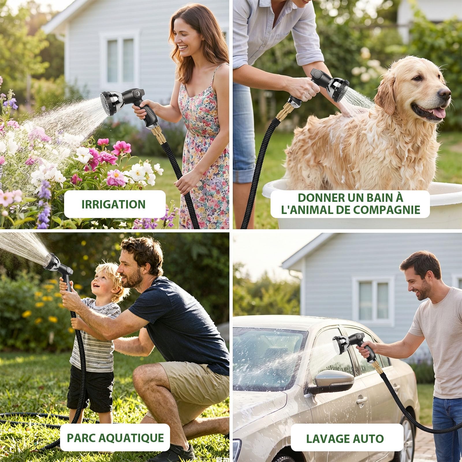Tuyau Arrosage Extensible 30M - Tuyau D'Arrosage Flexible avec Pistolet à 10 Modes, Raccords Métalliques 1/2" et 3/4" pour Jardin, Lavage Voiture, Nettoyage
