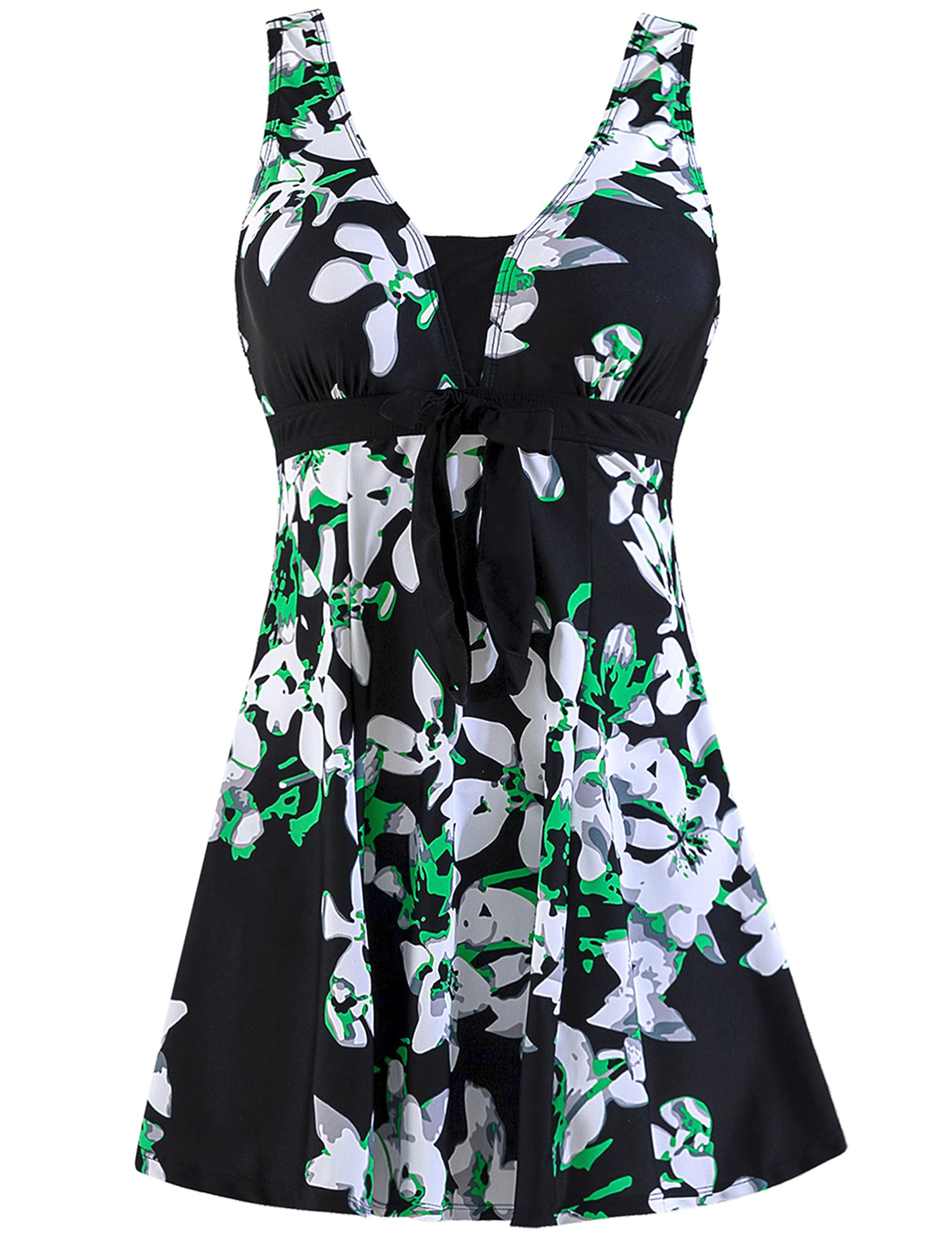 Wantdo Damen Große Größe Badeanzug Sexy Einteiliger Baderock mit Shorts Elegant Sommer Bauchweg Tankinis Mehrfarbig Push up Bademoden