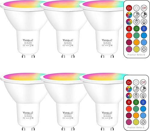 Yangcsl Bombillas LED GU10 de 40 W equivalentes a 400 lm bombilla de luz que cambia de color con control remoto RGB  blanco cálido ángulo de haz de