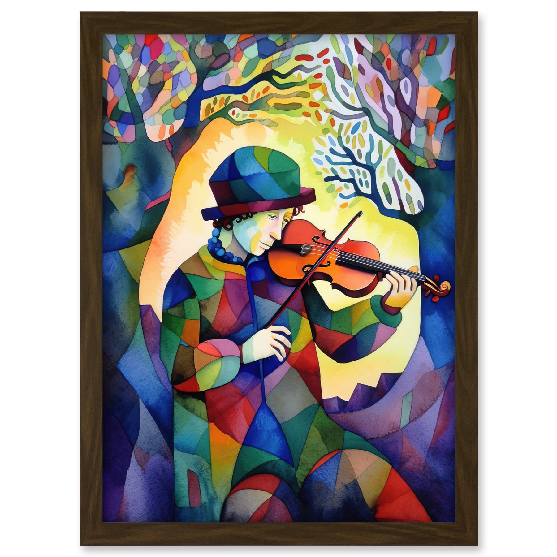 Artery8 Fiddle Player In Forest Folk Art Watercolour Painting Artwork Framed A3 Wall Art Print