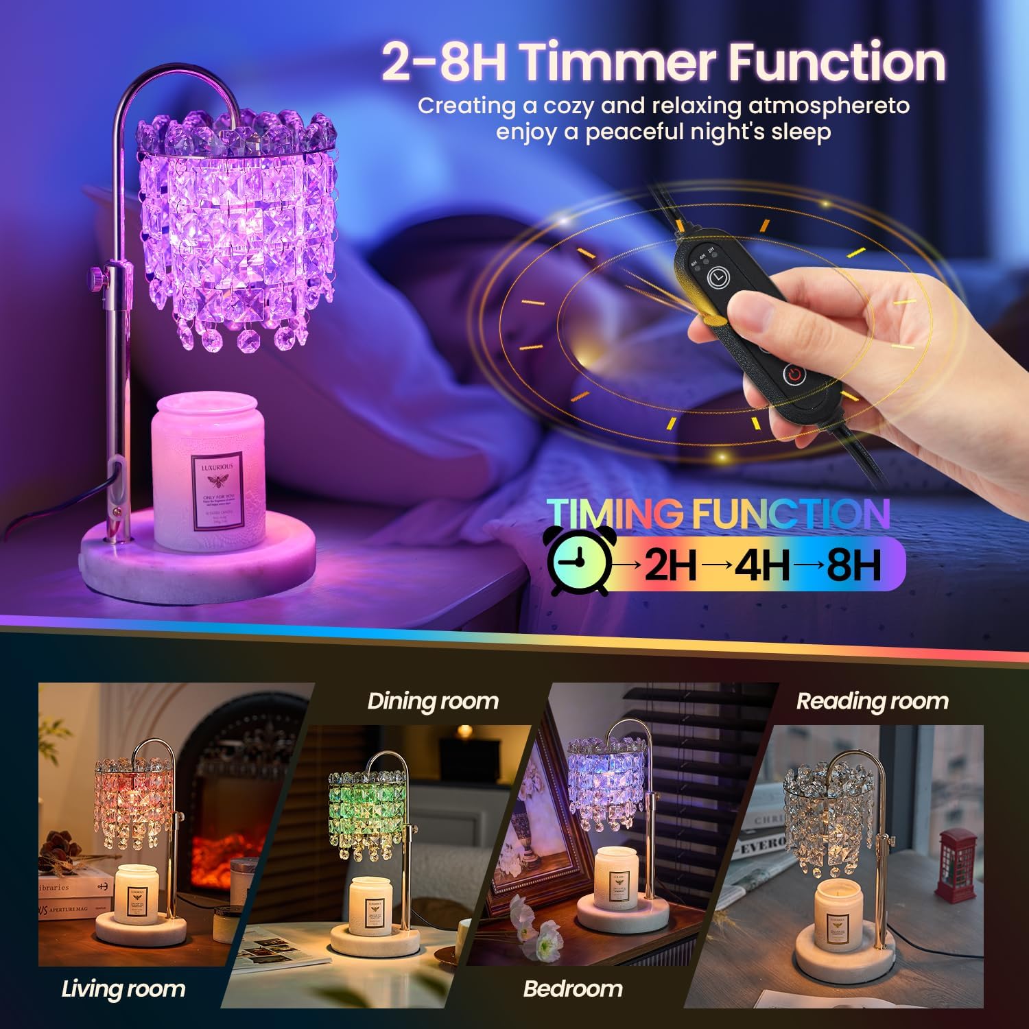 Candle Warmer Lamp with Timer Dimmer Adjustable Height for New Home Bedroom,Vintage Home Decor for Scented JaR 3 Bulbs for New Home Decor, Women Mom Christmas Birthday Gifts,Black (RGB Fgold)
