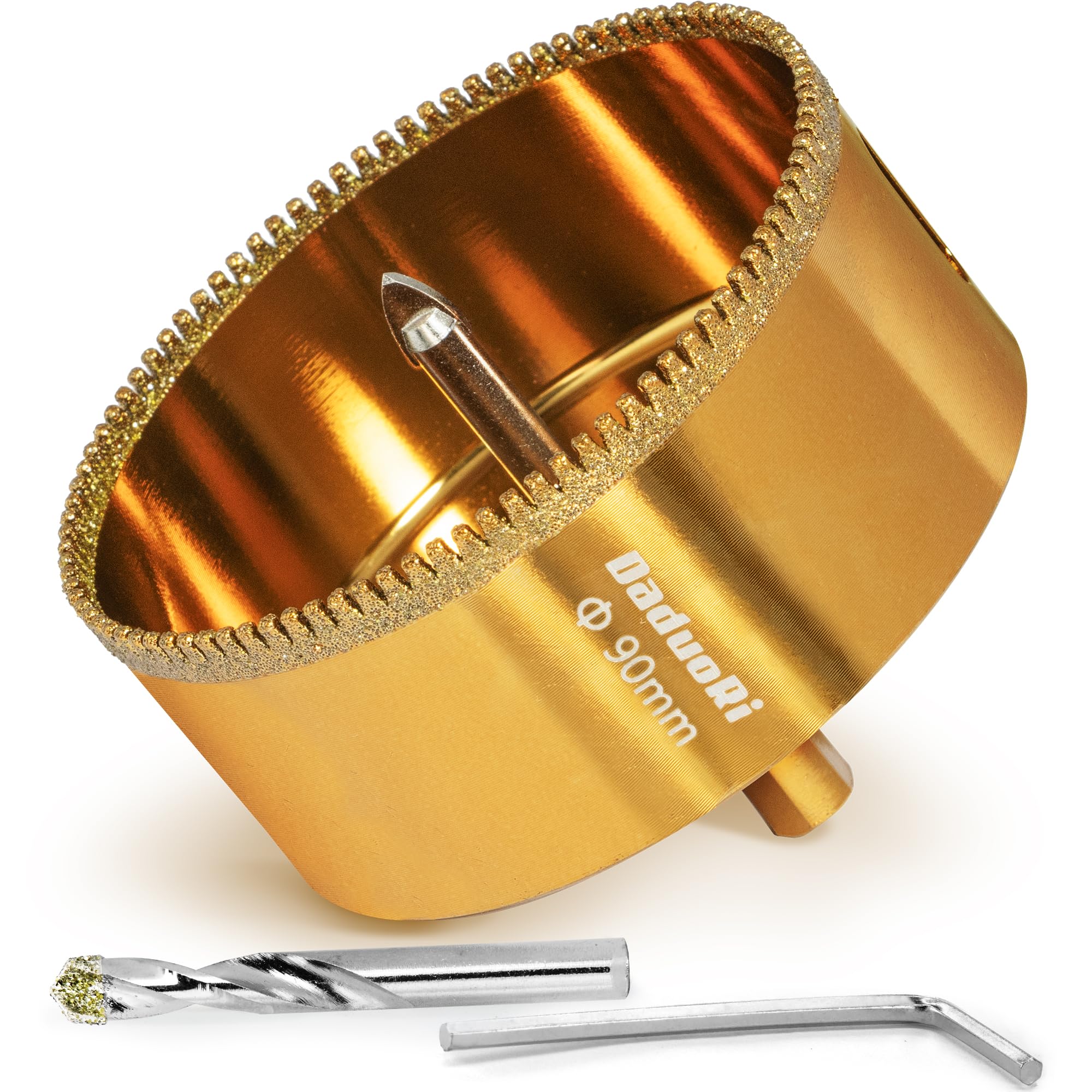 DaduoRi 3 1/2" Serrated Diamond Hole Saw with 2Pcs Removable Pilot Bits, Easy-Align for Precise Drilling in Porcelain, Ceramic Tile, Granite, and