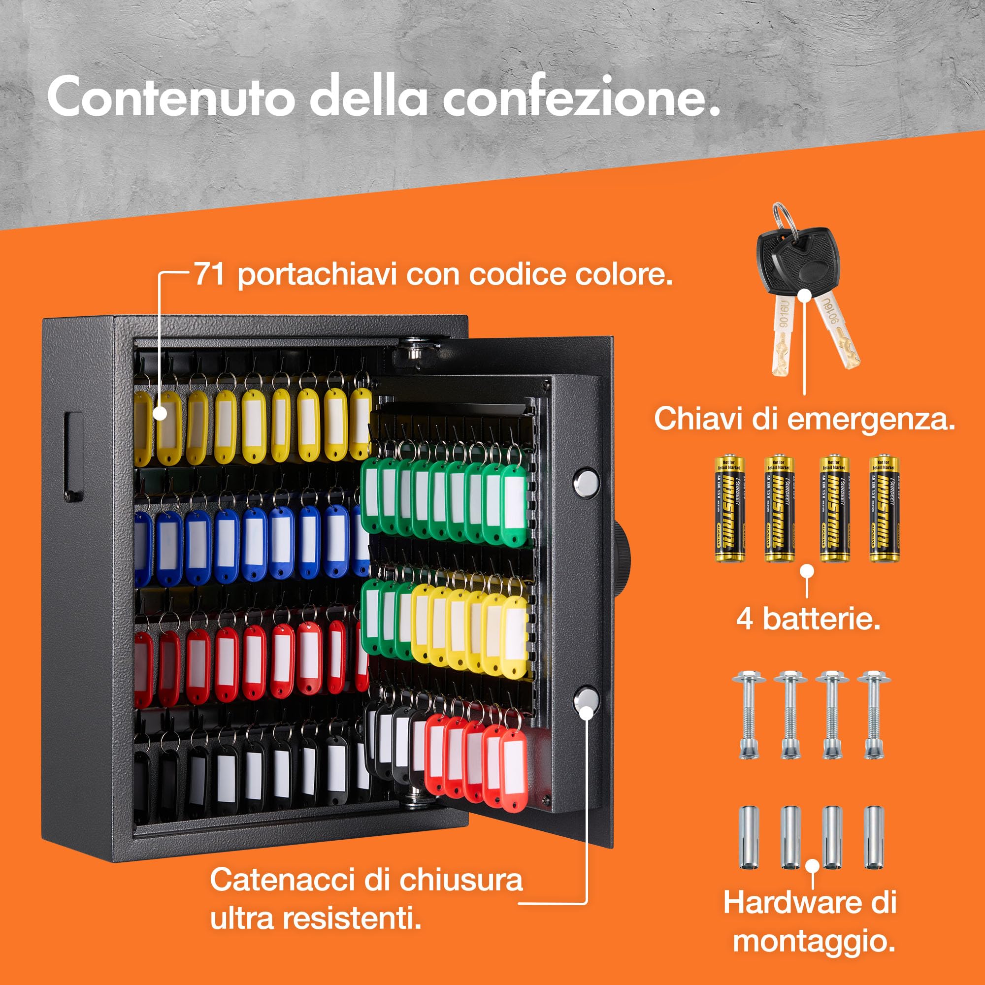 VonHaus Cassaforte per chiavi da parete, con serratura a solenoide e capacità di 71 chiavi, organizer per chiavi di casa, ufficio e lavoro, con accesso sicuro alla tastiera e indicatori luminosi