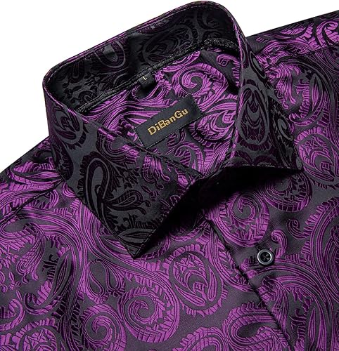 Miniatura 6 de DiBanGu Mens Shirt,Silk Long Sleeve Button Down Paisley Dress Shirts for Men Party Wedding