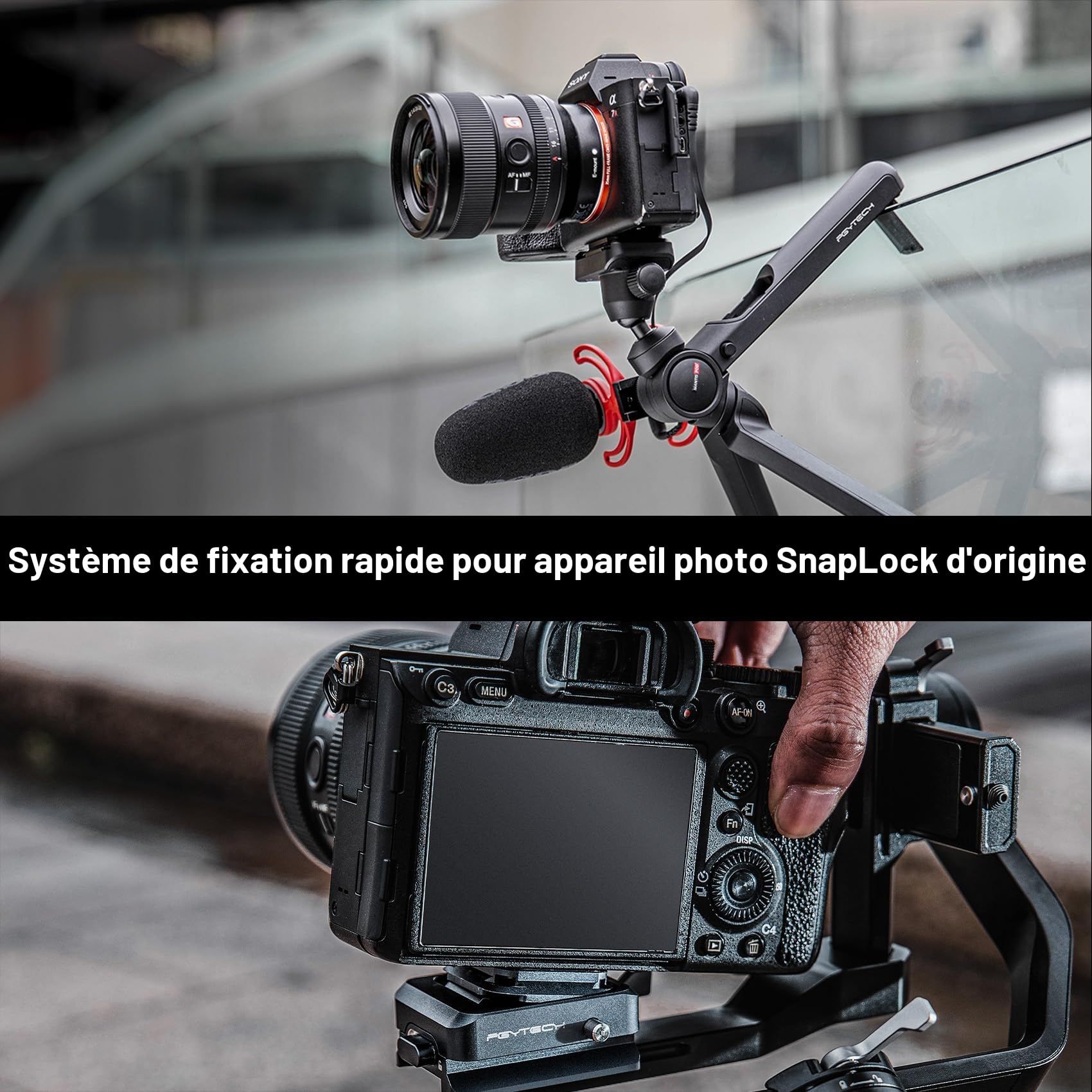 PGYTECH Beetle Clip V2 avec Plaque de libération Rapide pour Sony, Nikon, Fuji, DSLR/SLR, Arca Plaque à dégagement Rapide pour caméras d'action Sac à Dos Sangle