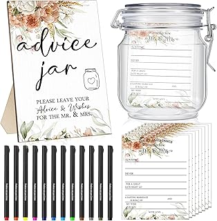 Sintuff 114 Pieces Advice and Wishes Cards Jar - Boho Floral Wedding Decoration, Hilarious Bridal Shower Games, Advice and Wishes Jar and Sign for The Mr and Mrs, Wedding Games for Reception