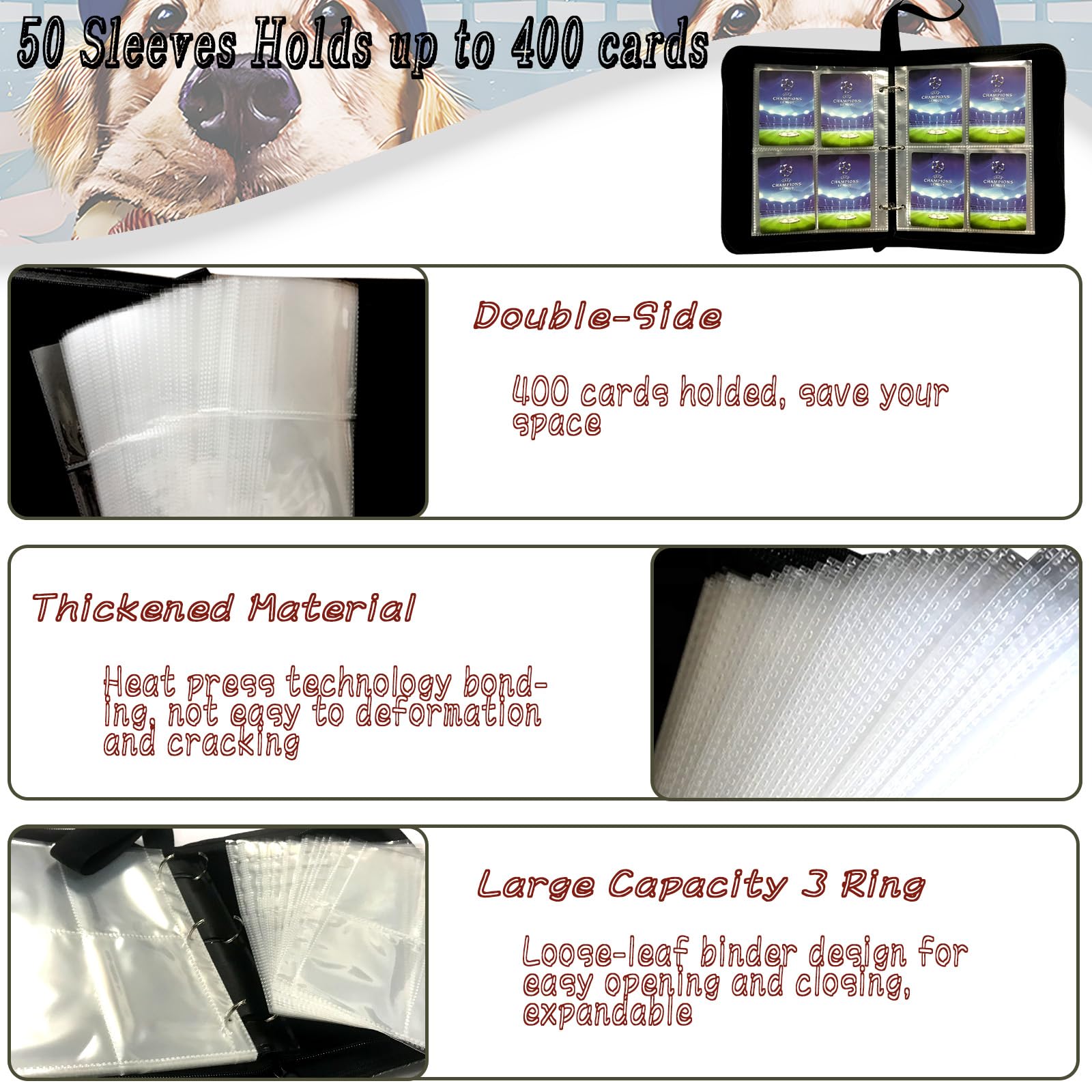 Carpeta de tarjetas de béisbol de 400 bolsillos, carpeta de tarjetas de intercambio de 4 bolsillos
