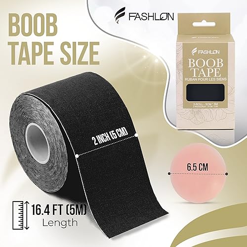 Miniatura 6 de FASHLON Cinta adhesiva (2 rollos, segura para pieles sensibles, se adapta a copas A-DD), cinta de pecho para senos grandes, cinta corporal para senos