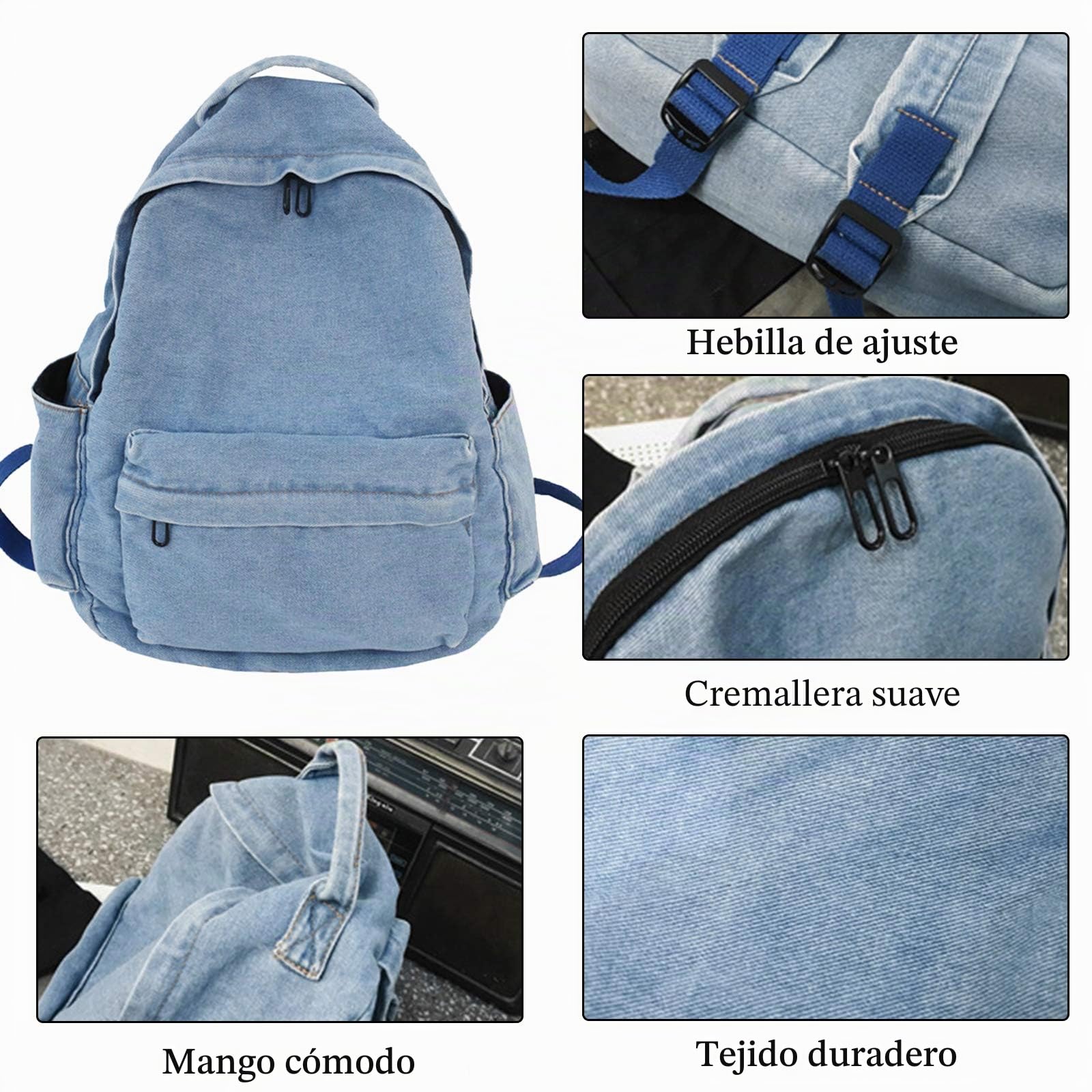 FANDARE Vintage Mochilas Unisexo Bolso de Escolar Adolescente Moda Backpack Niña Niño Mochila Universidad Intemperie Cámping Viajes Mochila Duradero Lona Azul Claro