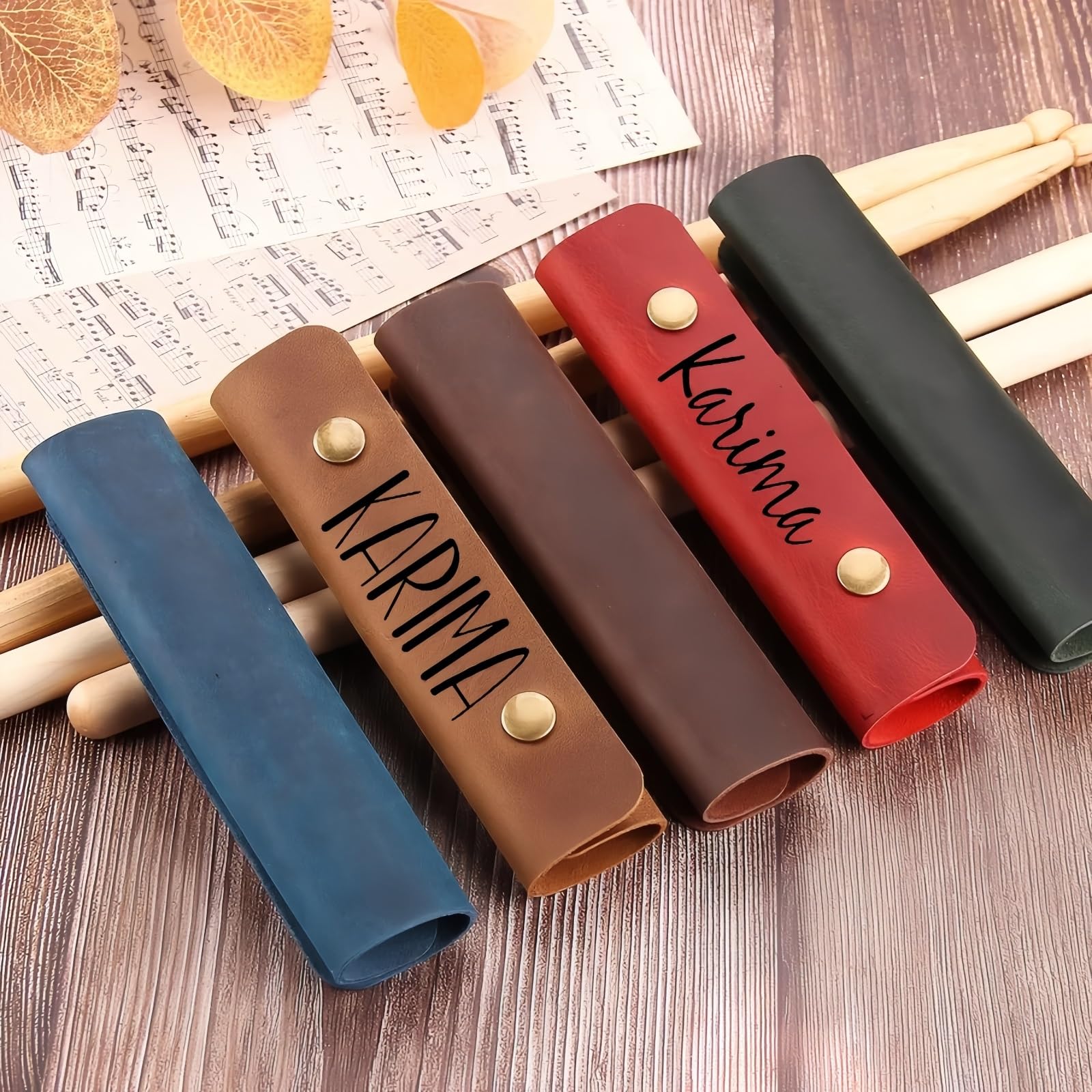 ZZTINGC Personalized Drum Stick Bag, Custom PU Leather Drumstick Storage Case Pouch for Drummers, Portable Waterproof Drumstick Organizer for Musician Gift 4.7x4.5 inches