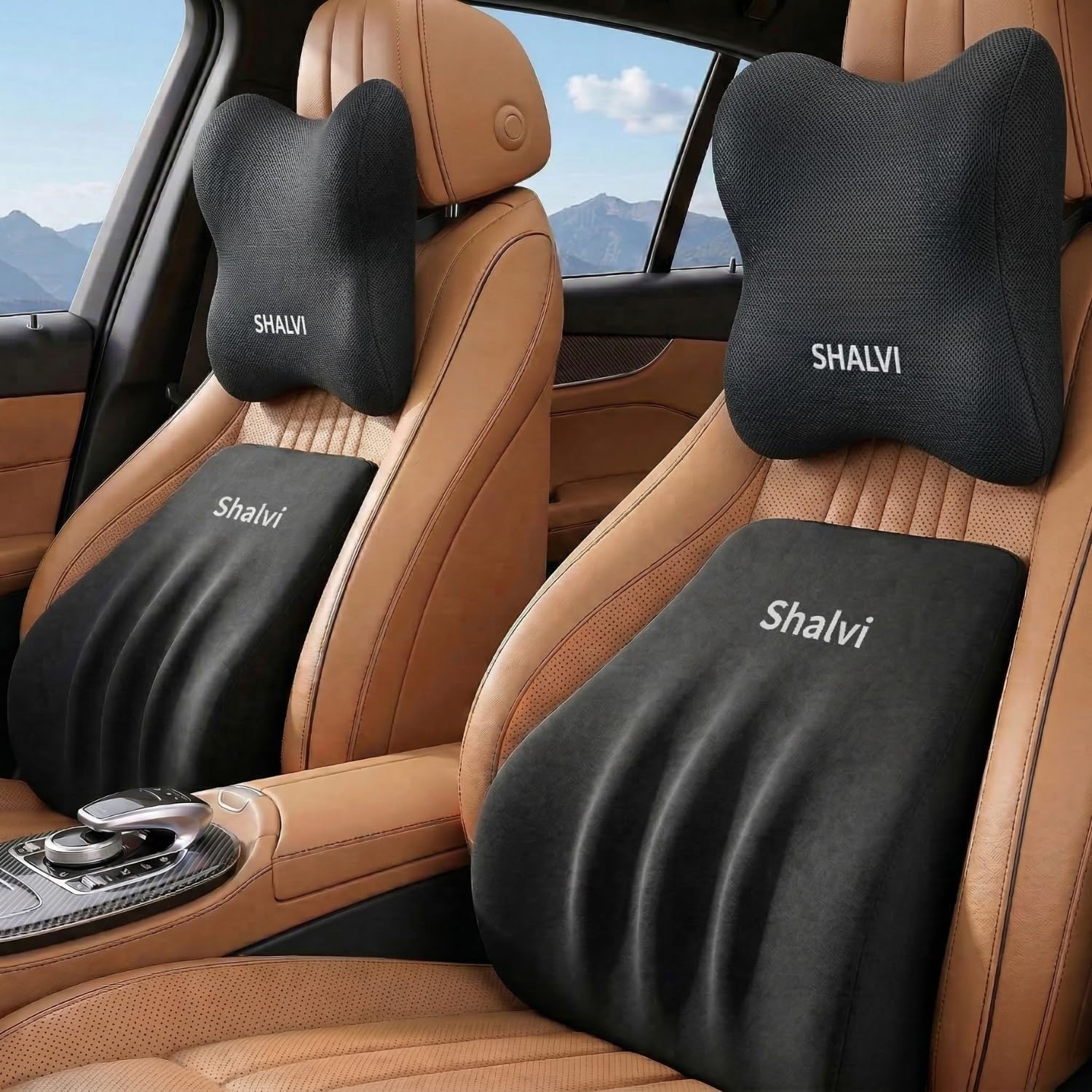 SHALVI Ultimate Car Comfort Combo | Neck Rest & Backrest Cushion Combo of 2 | Ergonomic Neck & Back Support | Driving & Daily Commutes | Posture Correction | Universal Fit | Black-image-6