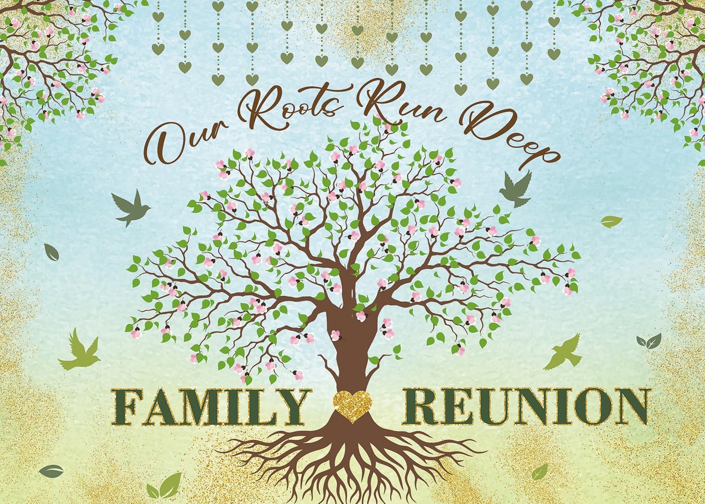 Family Reunion Backdrop Family Tree Leaves Banner Our Roots Run Deep Photography Background Family Members Gathering Party Decoration Supplies Photo Booth Props (7x5FT) image 2