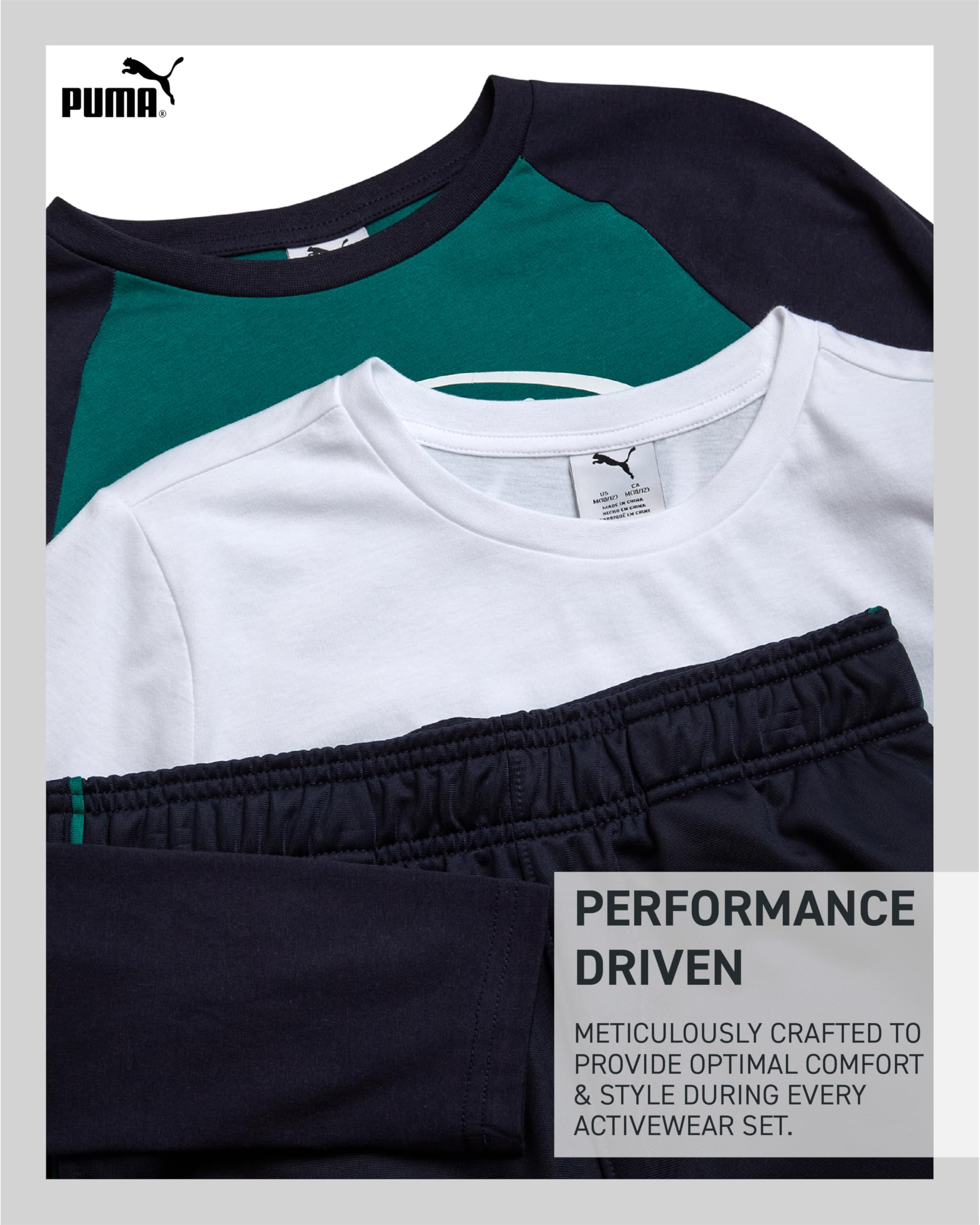 PUMA Ensemble de pantalons de survêtement pour garçons – 3 pièces pull en polaire à manches longues t-shirt et pantalon de jogging pour enfants (8-16)