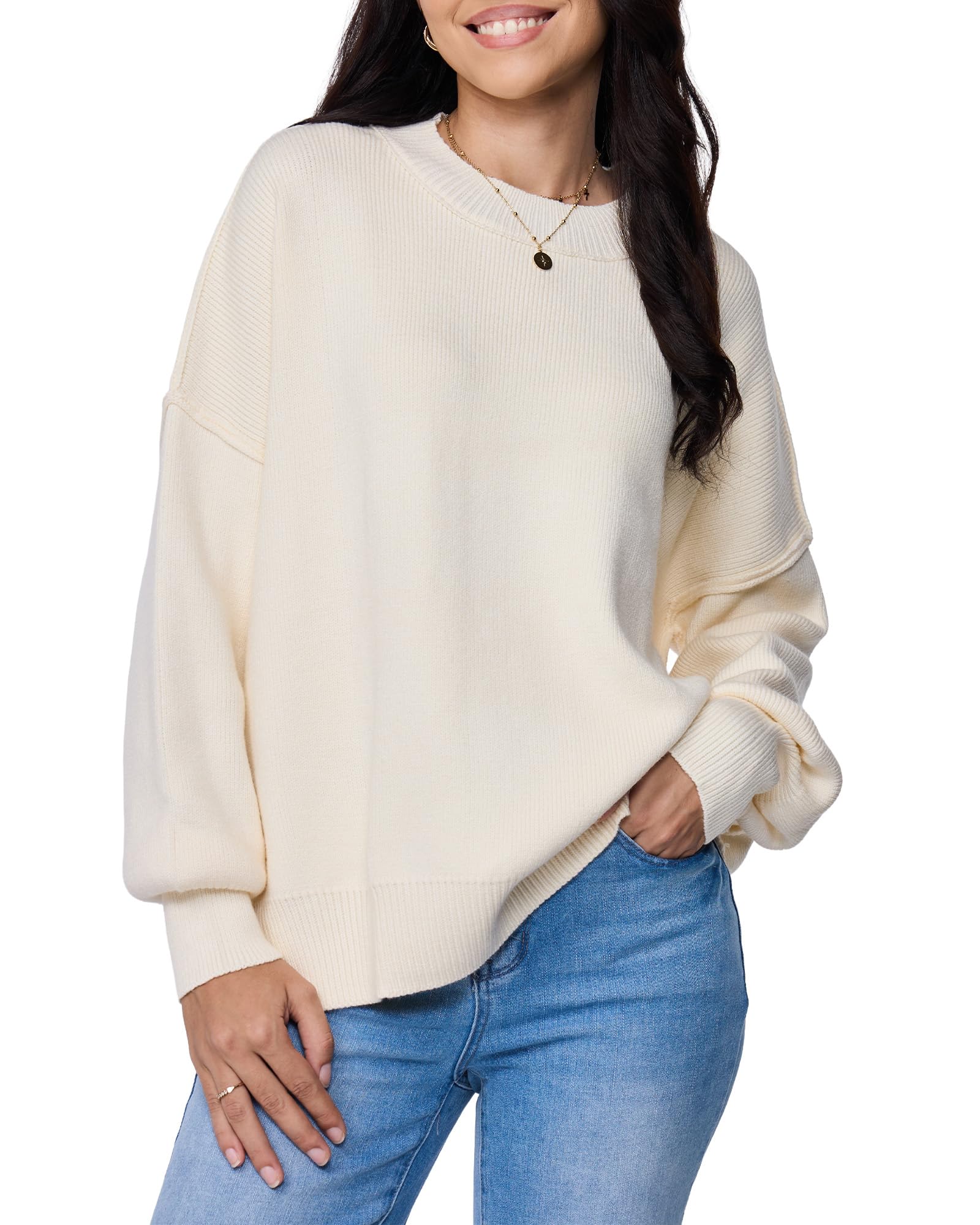 Womens Oversized Sweater 2025 Trendy Pullover Crew Neck Long Sleeve Knit Top Fit Cozy Fall Winter Jumper Outwear