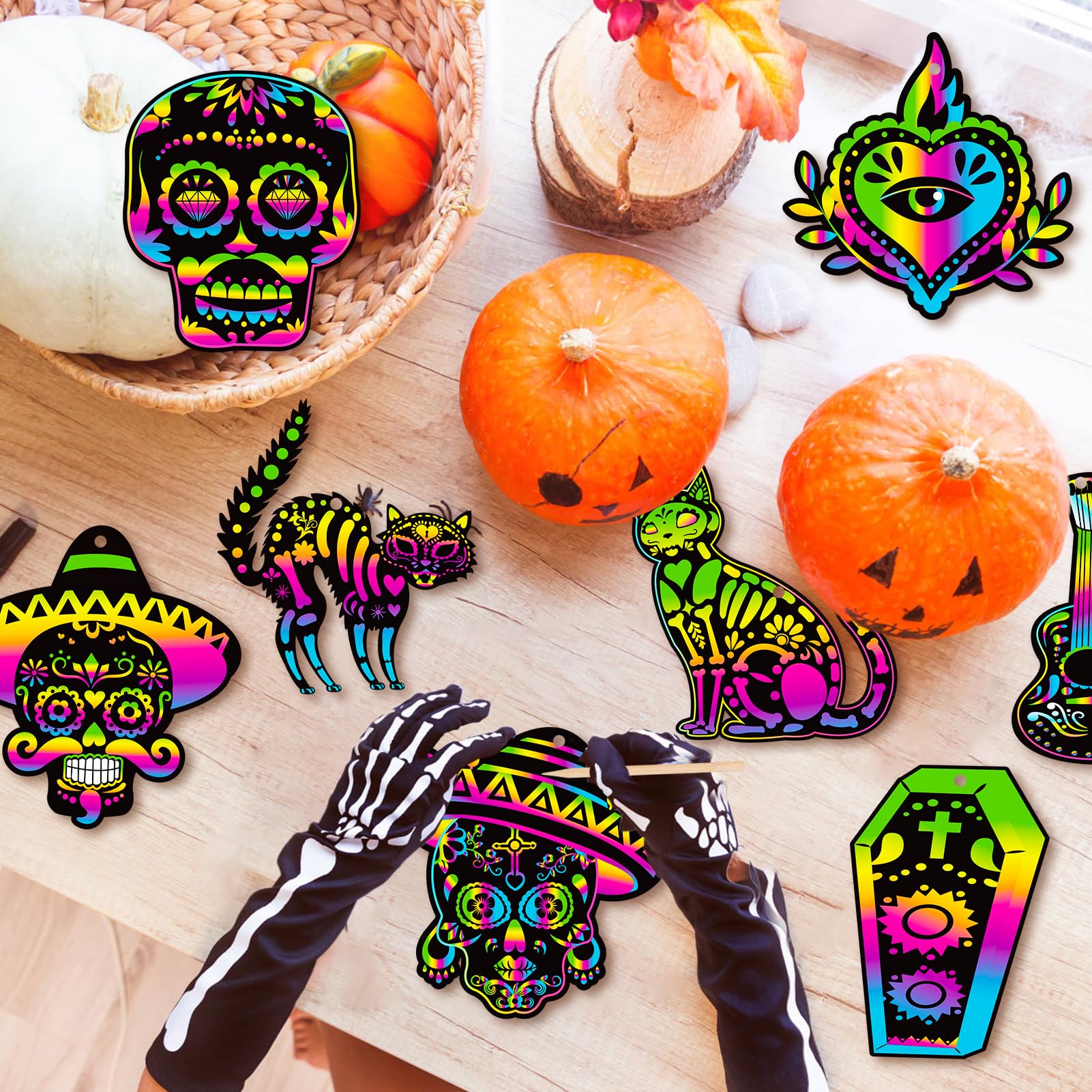 24pcs Kit De Scratch Art Halloween Pour Enfants Dessin, Halloween Ensemble Carte A Gratter Enfant, Citrouille Cartes à Gratter Pour DIY Halloween, Papier Gratter Artisanat, Ornement Cadeaux Étiquette