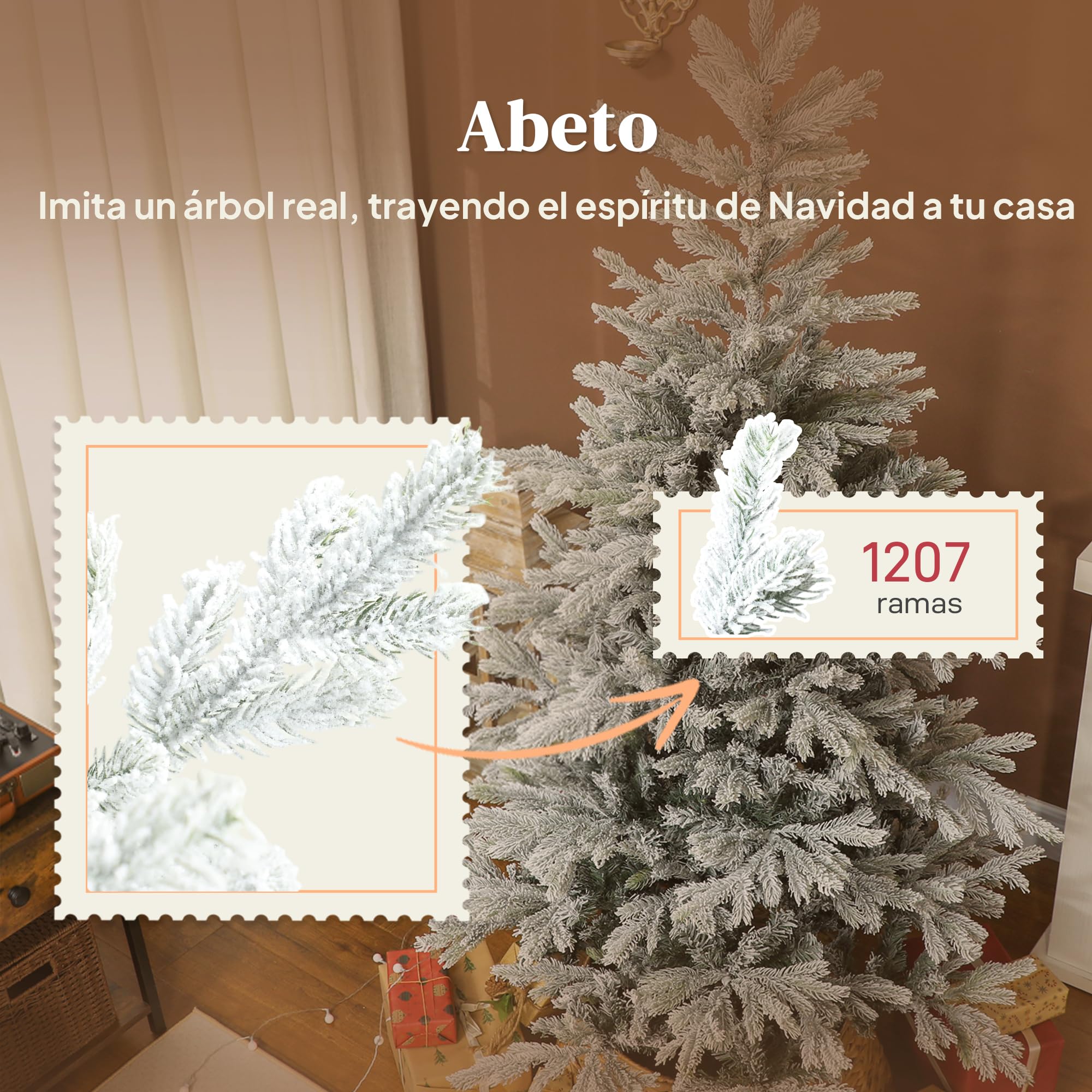 HOMCOM Árbol de Navidad Artificial Ø110x180 cm, Árbol de Navidad Nevado, Abeto Artificial con 1207 Ramas Articuladas, Base Plegable, Fácil de Montar, Decoración para Hogar, Oficina, Fiestas