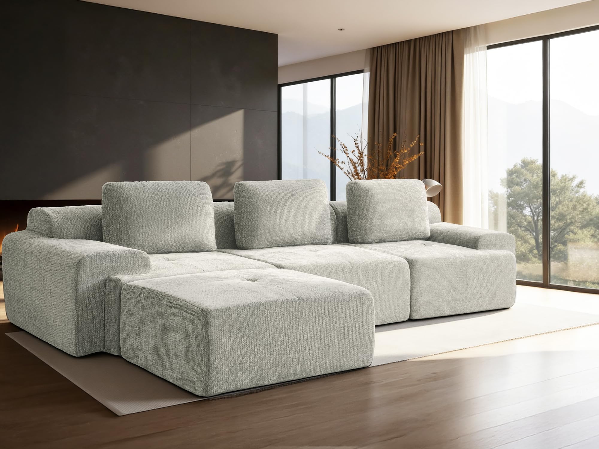 122" L-Shaped Modular Sectional Sofa, Oversized Boneless Cloud Couch for Living Room with Extra Deep Seat &amp; High Back, Tool-Free No Assembly, Soft Chenille (Light Grey, 122 inch-L Shaped（3+1）)