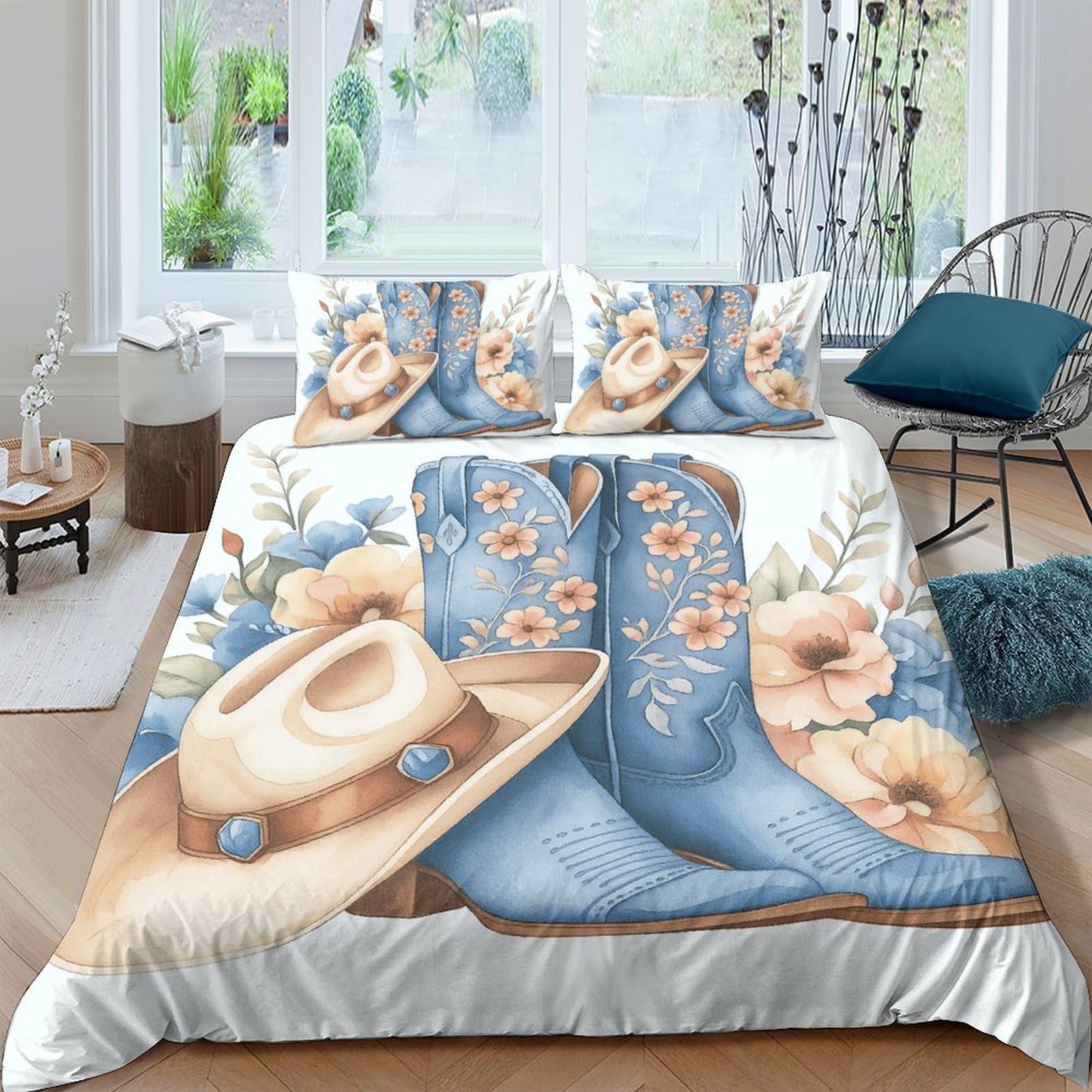 Ctjqhvkz Style-2 3D Printed Western Cowboy Fitted Sheet Microfiber Soft Breathable Floral Hat Bed Cover For Bedroom Decor Single（135X200cm）
