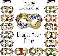 Vista 5 de Masquerade Mask For Men - Antique Look Mask for Halloween, Venetian Party, Masquerade Party, Mardi Gras, & Prom Azul / dorado medio cuadros
