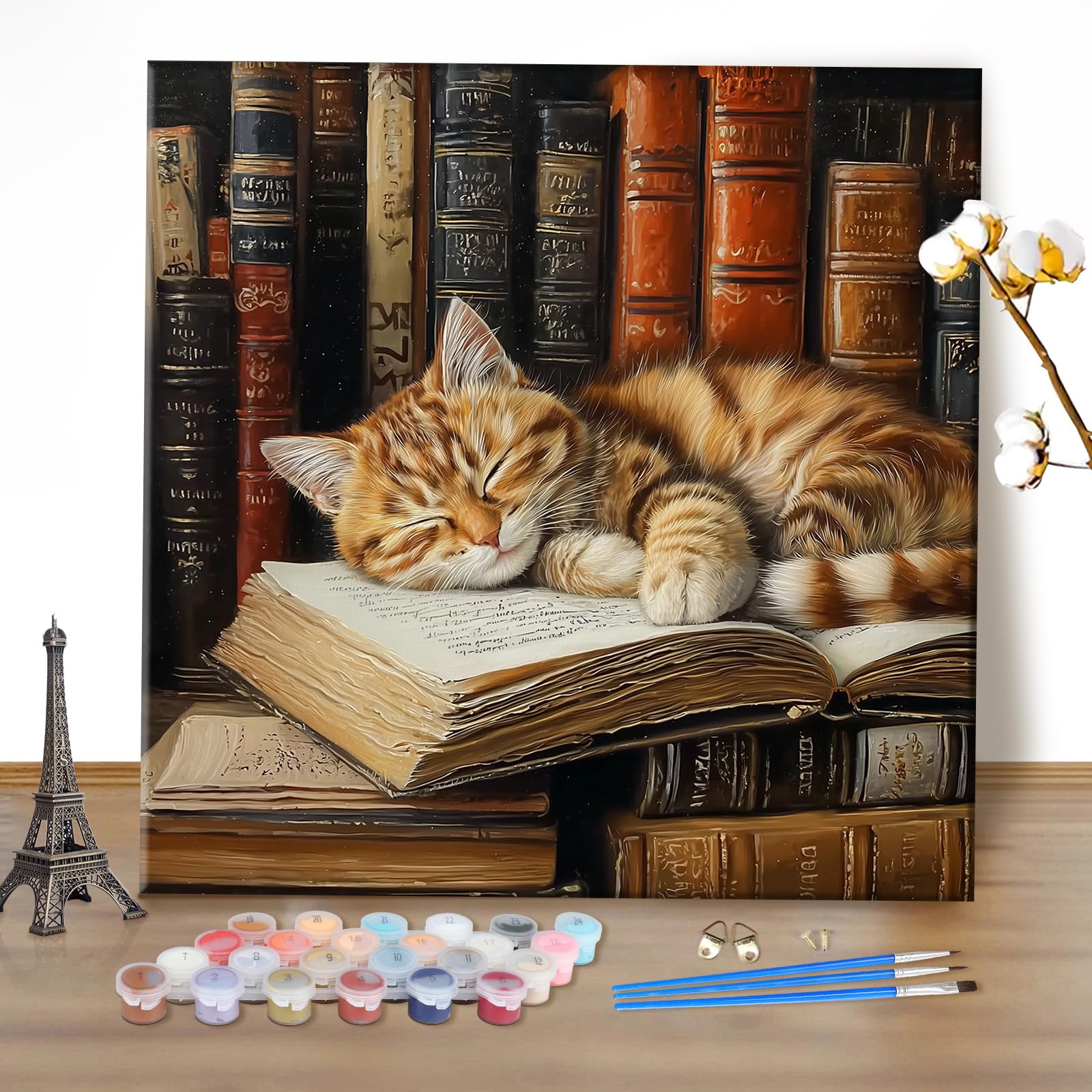 MEIYUDA DIY Paint by Numbers for Adults Sleepy Cat, Arts and Crafts Kit for Adults Beginner, Paint by Numbers Drawing Paintwork Home Wall Decor 40x40cm(Without Frame)