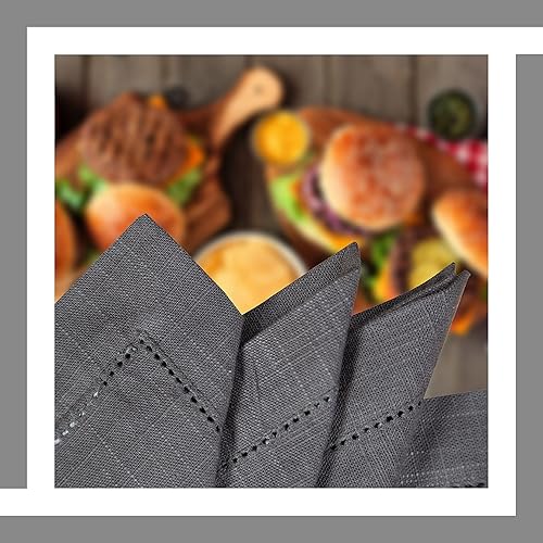 Miniatura 4 de Servilletas de cena de algodón flameado, color blanco, 20 x 20 pulgadas (juego de 12)  100% algodón egipcio con aspecto de lino  Tela elegante