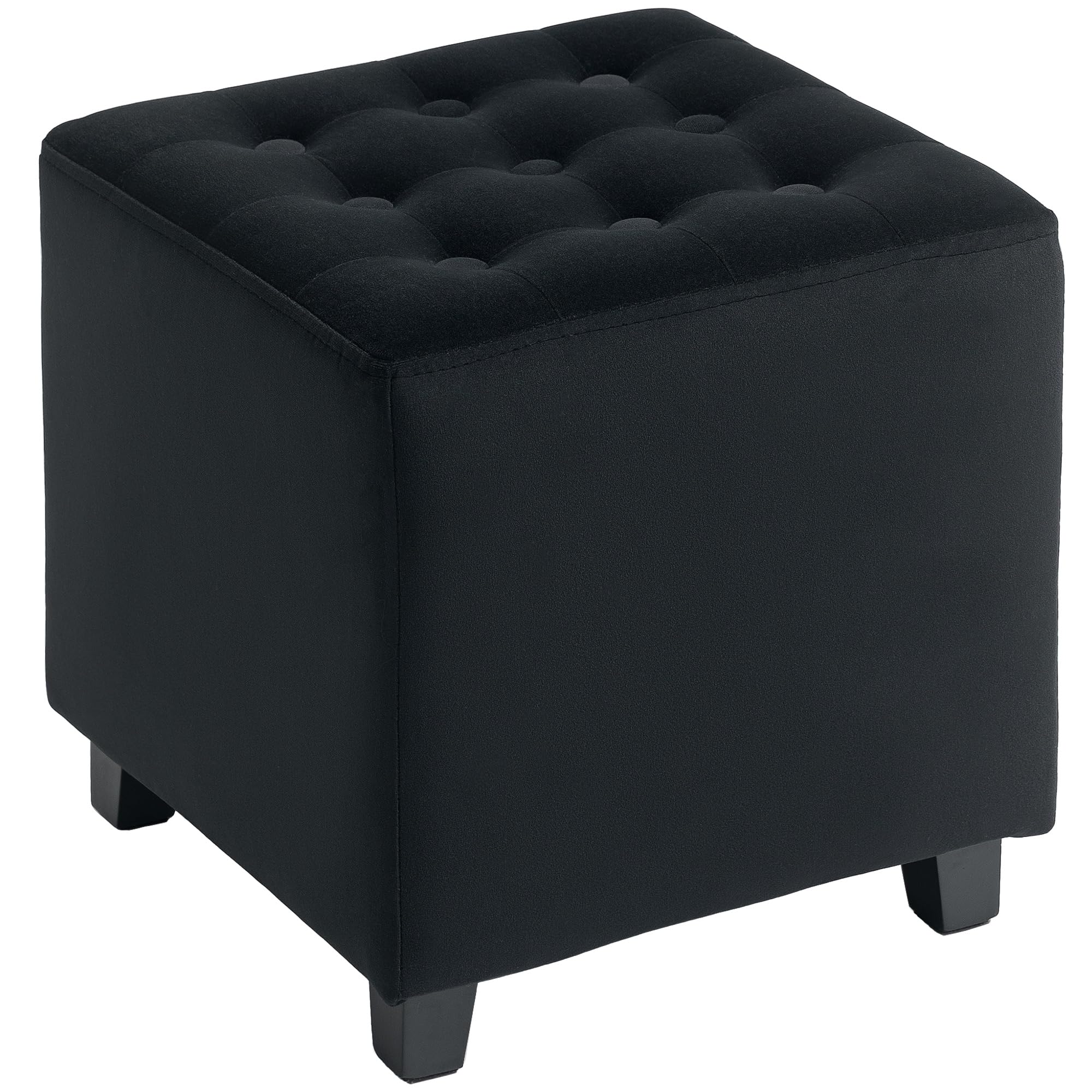 HOMCOM Small Footstool Ottoman, Velvet Footrest, Square Foot Stool with Rubber Wood Legs and Padded Seat for Living Room, Bedroom, Entryway, 35 x 35 x 35cm, Charcoal Grey