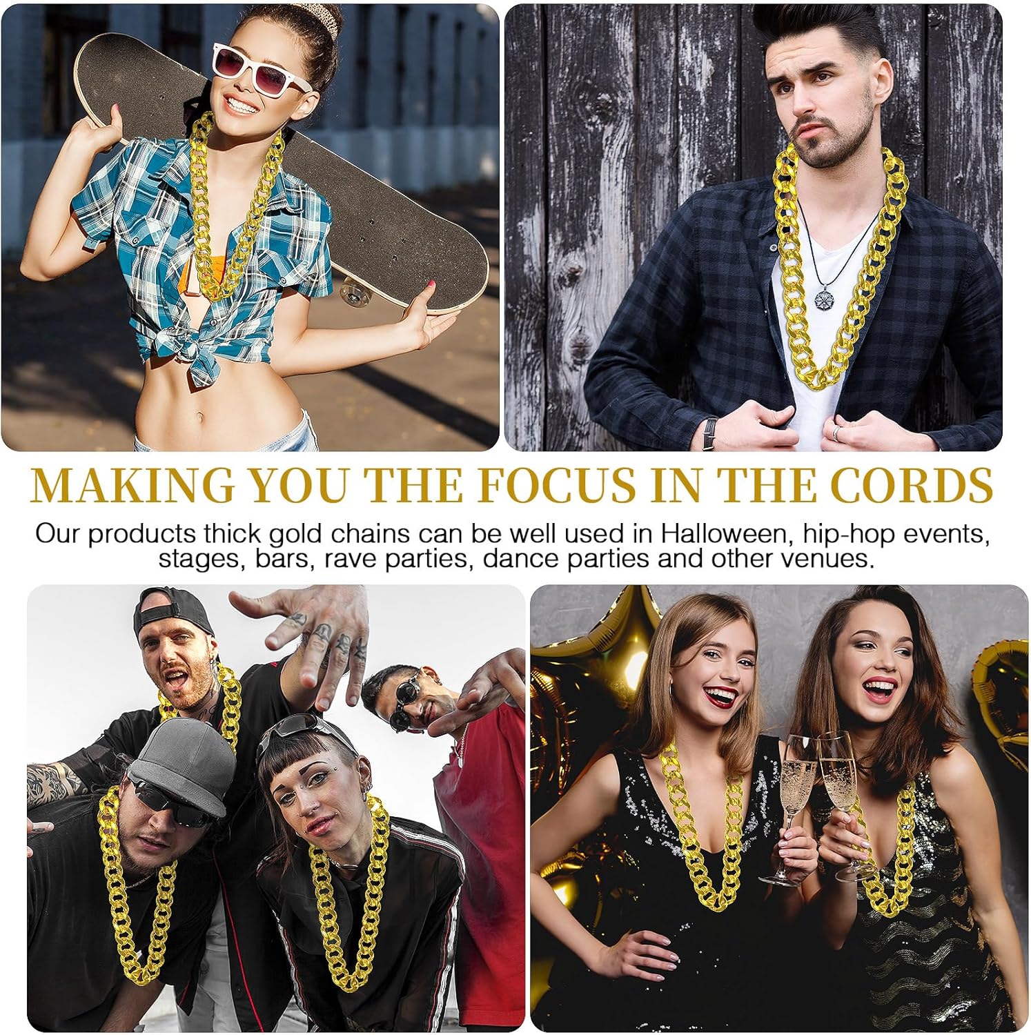 6PCS 31.4 Inch Hip Hop Chains, Chunky Gold Rapper Necklaces for Men & Women, 80s 90s Costume Accessories - Image 7