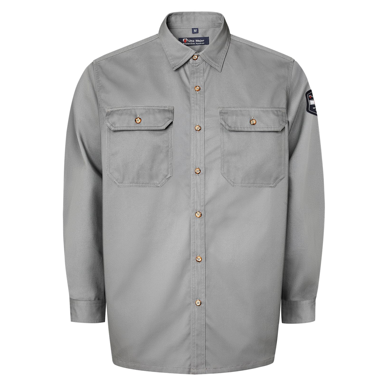 Uno Mejor Men's 7.5oz FR Shirts, 100% C Flame Resistant Welding Jacket, Fire Retardant Clothing, Durable Accessories, Meets NFPA2112, Grey-ZRND L