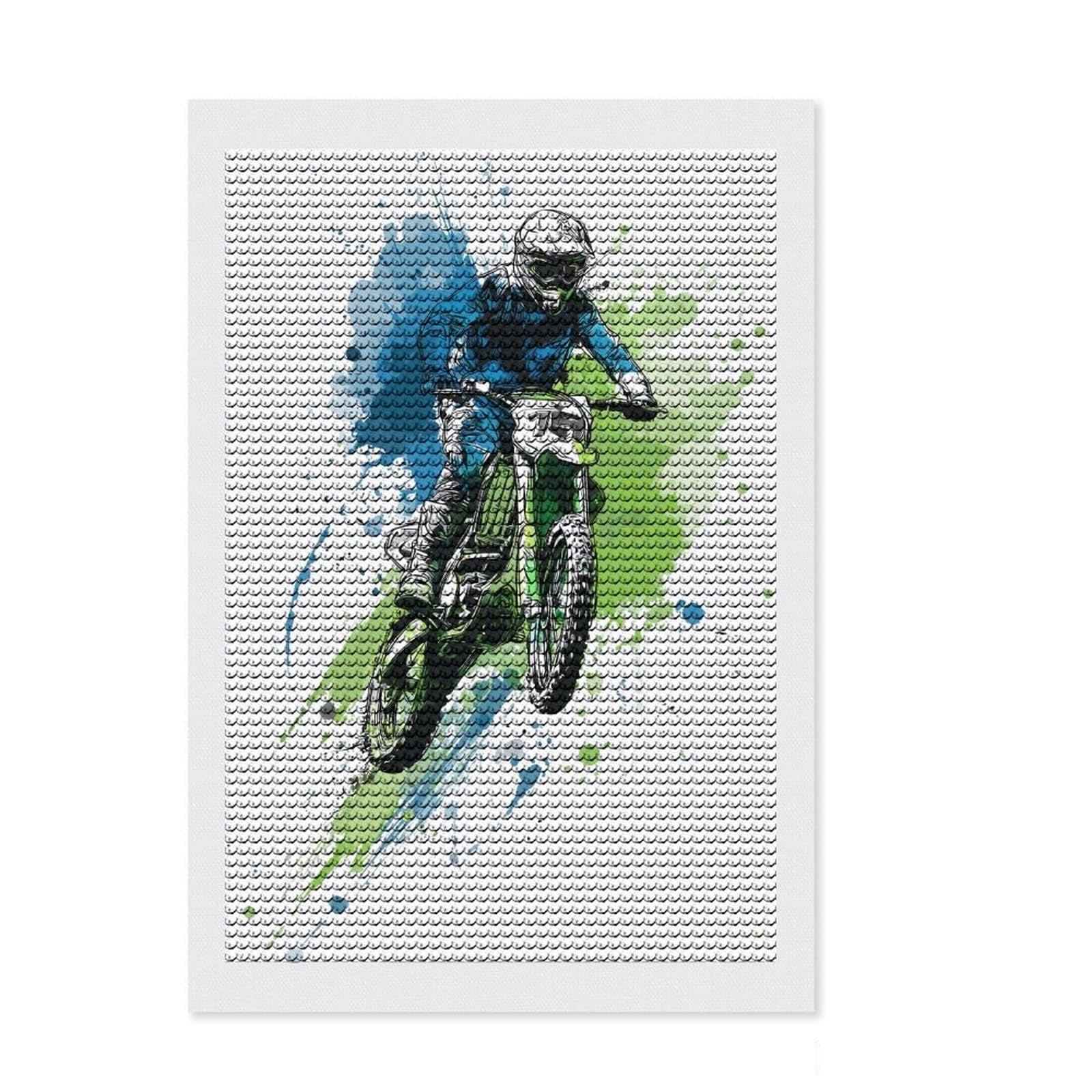 Junmoney Racing Spirit Dirt Bike Art DIY Diamond Art Canvas Kit 8"x12", Farmhouse Decor, Vintage Style Decor, Handmade Wall Decor, Canvas Picture