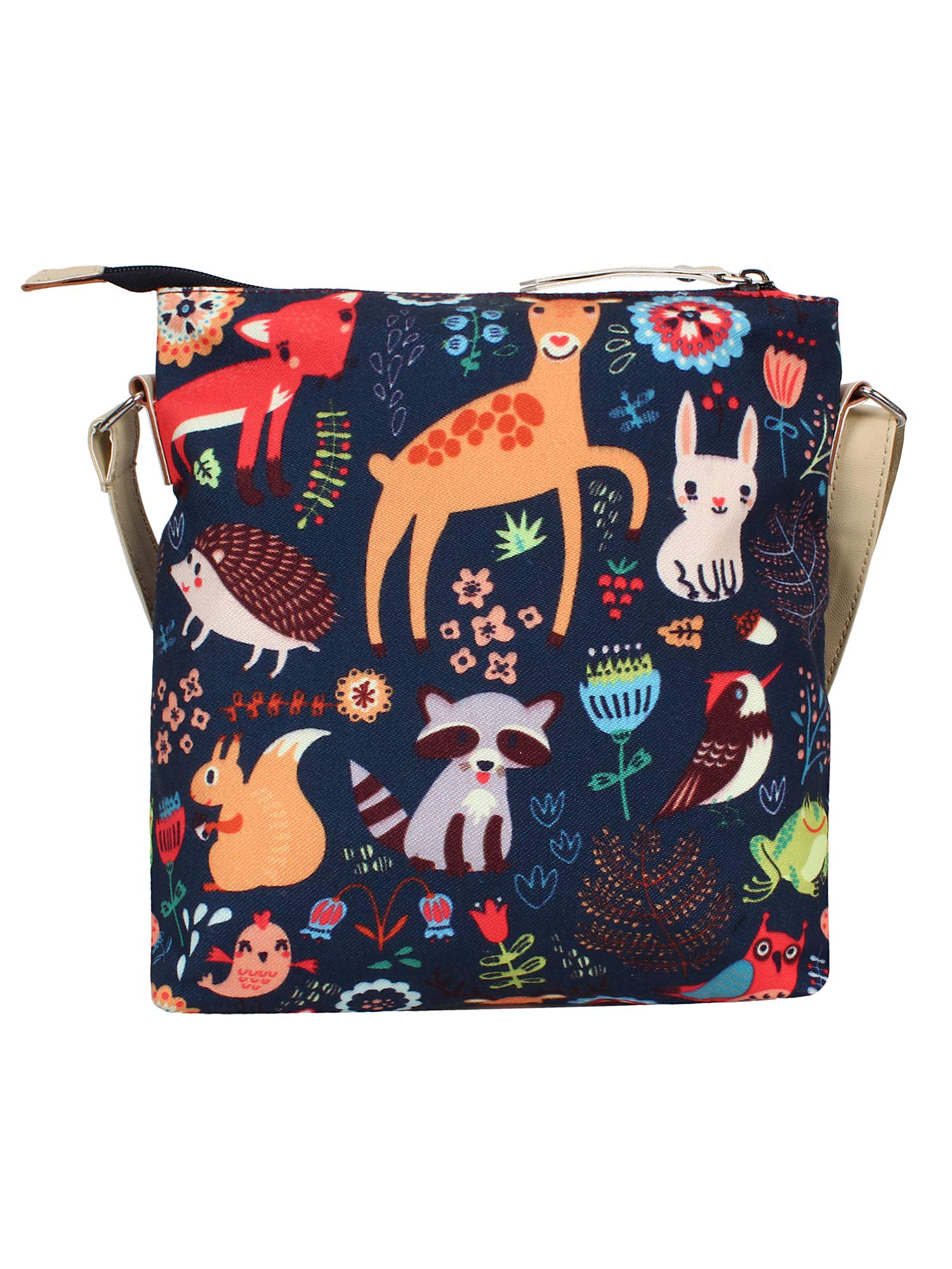Anekaant Women's Modish Digital Printed Canvas PU Sling Bag Navy and Multi 1