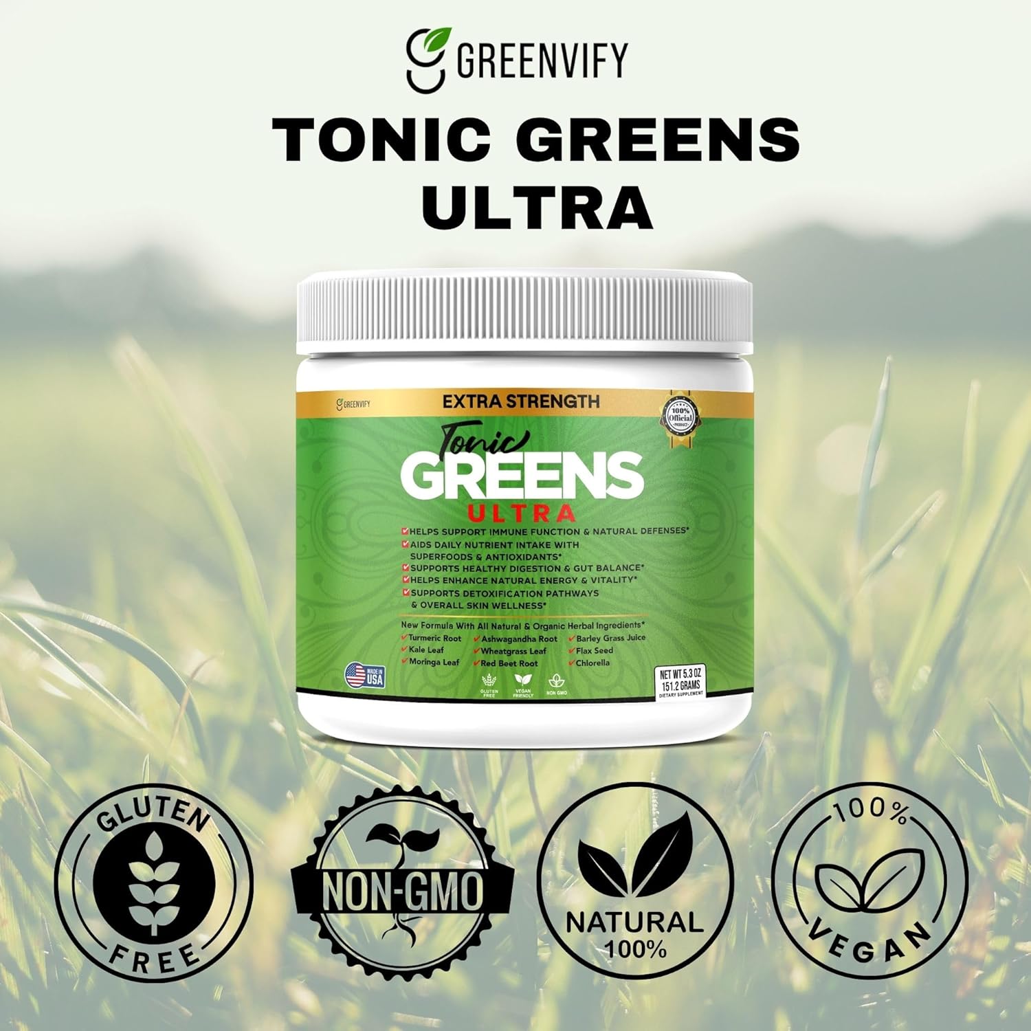 Tonic Greens Ultra, Extra Strength Superfood Supplement with Wheatgrass and Antioxidants, 5.3 oz (1)