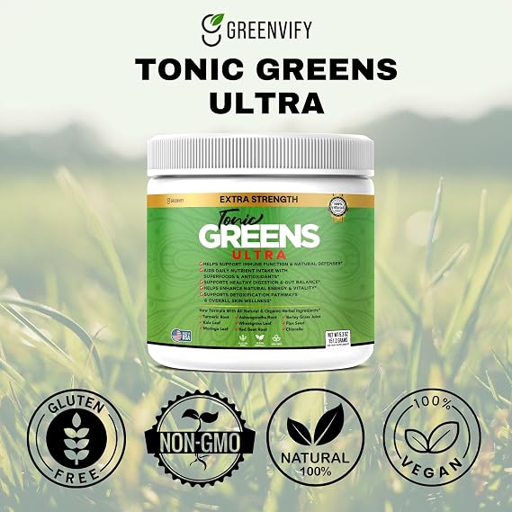 Tonic Greens Ultra, Extra Strength Superfood Supplement with Wheatgrass and Antioxidants, 5.3 oz (2)
