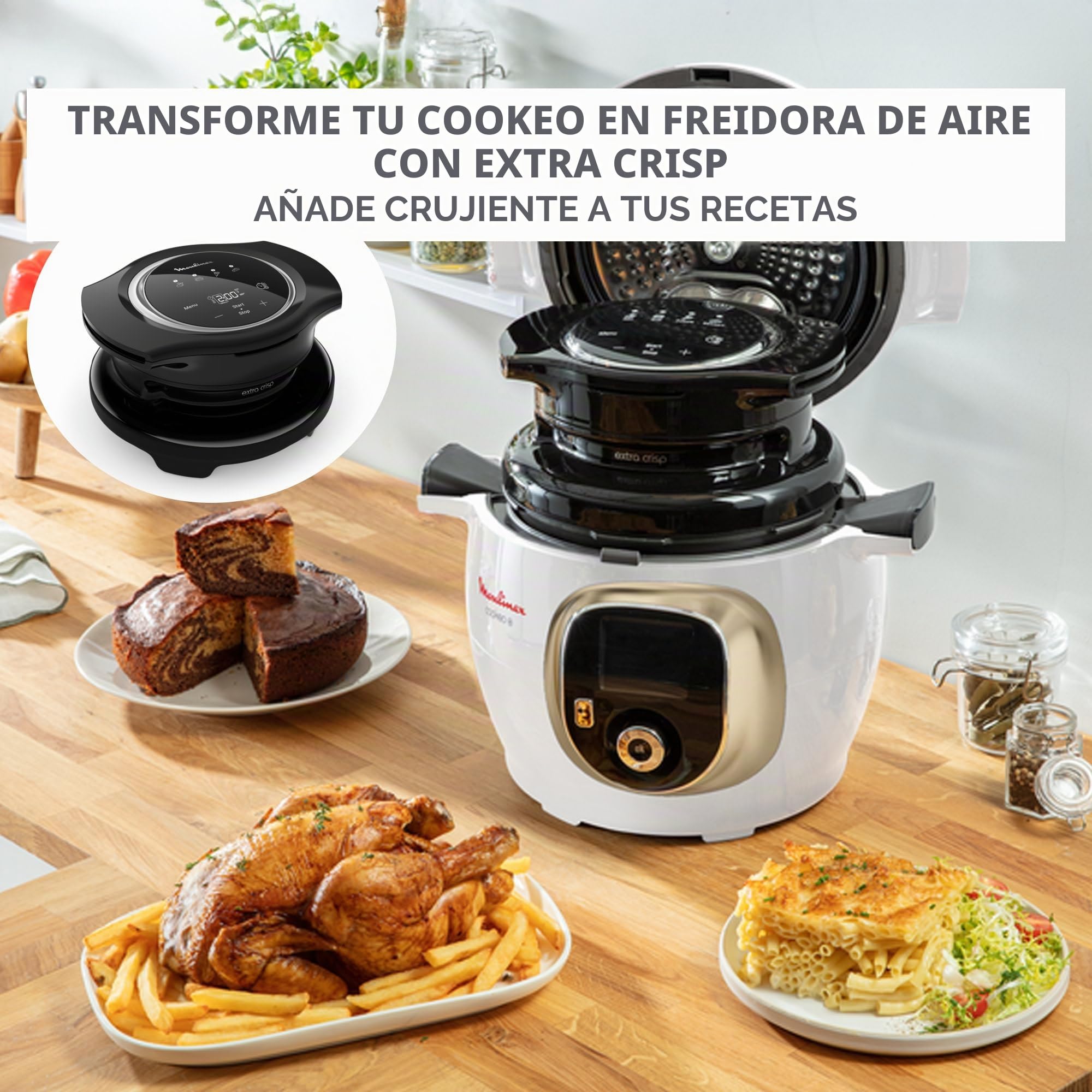 Moulinex, Cookeo - Multicooker inteligente 6L, 150 recetas integradas, cocción sin vigilancia, pantalla intuitiva, guía de cocción, aplicación MyMoulinex, 1600 W, blanco, 15 años reparabilidad