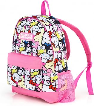 Hello Kitty and Friends Girls School Backpack | Teens and Kids Travel Rucksack with Fluffy Charms | Sanrio Gifts Cute Anime Bag