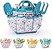 Grenebo-Gartenspielzeug für Kinder, inklusive Metallkelle, Pflanzschaufel, Gartenhut, Rechen, Schürze, Handschuhe, Gießkanne und Werkzeugtasche (blau)