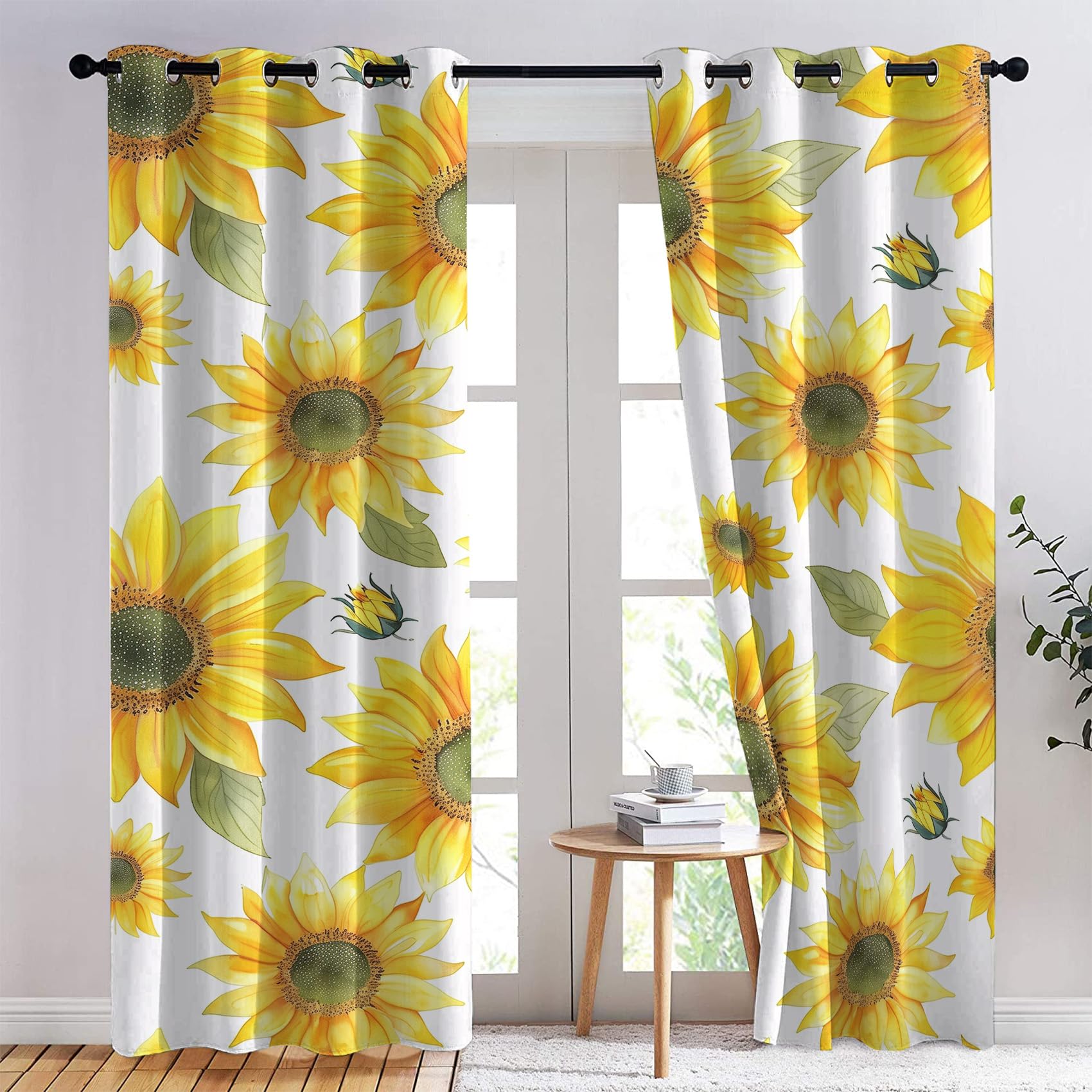 Rideau Occultant Thermiques Tournesol - Rideau Fleurs Jaune Tournesols Floral, Lot de 2 Rideaux à Oeillets pour Decoration Chambre Salon, Draperies Intérieurs Fenetre, 117x137 cm (LxH)