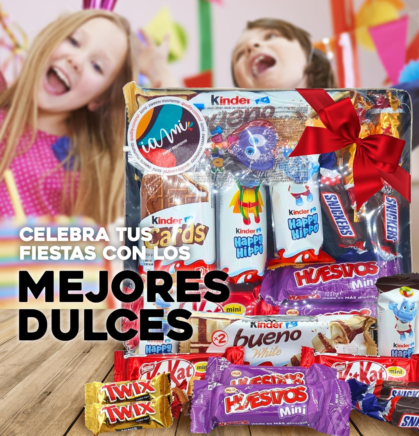 Bandeja Surtido 13 Chocolatinas Mini Kinder, Kit Kat, Twix, Snickers - Cesta Regalo para Celebraciones