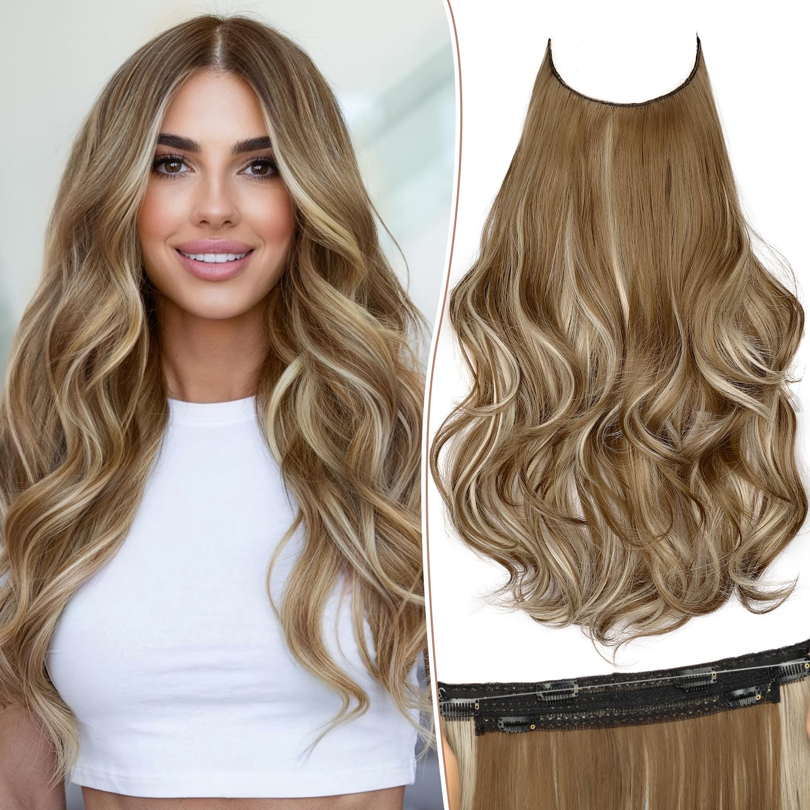Invisible Wire Hair Extensions with Secure Clips Long Wavy Layered Synthetic AISI HAIR 20 Inch Invisible Wire Hair Extensions with  main image 4