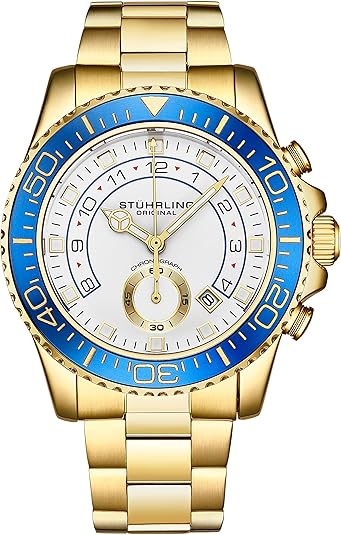 Stührling Original Men's Chronograph Dive Watch with Stainless Steel Bracelet Quickset Date Screw Down Crown Water Resistant up to 10 ATM