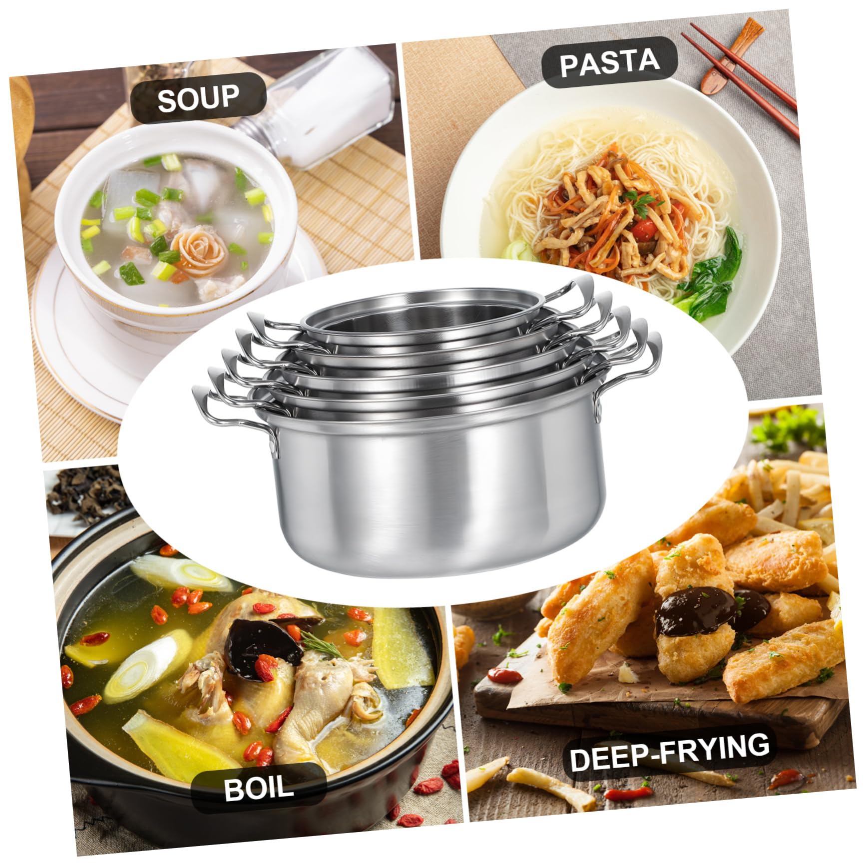 Hemobllo Set Pentole da Minestra 5 Pezzi in Acciaio Inox per Induzione | Coperchi in Vetro, Doppie Maniglie, Finitura Argento, Uso Versatile in Cucina, Set All-in-one