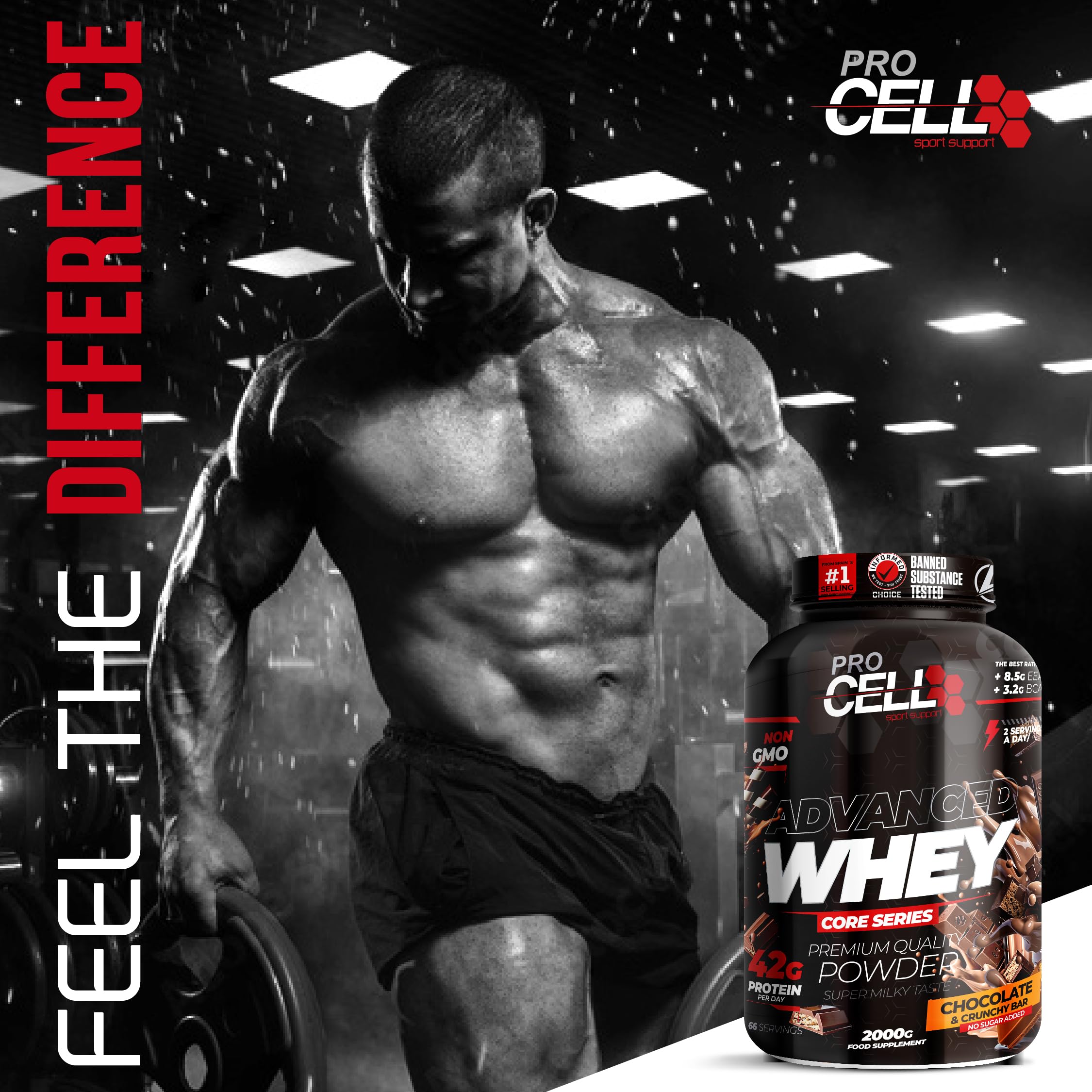 Procell Proteinas Whey 2kg (Chocolate) Zero Azúcar, 21g de Proteina, 66 Servicios Whey Protein Concentrado y Aislado de Suero - Proteinas para Masa Muscular en Polvo para Batidos